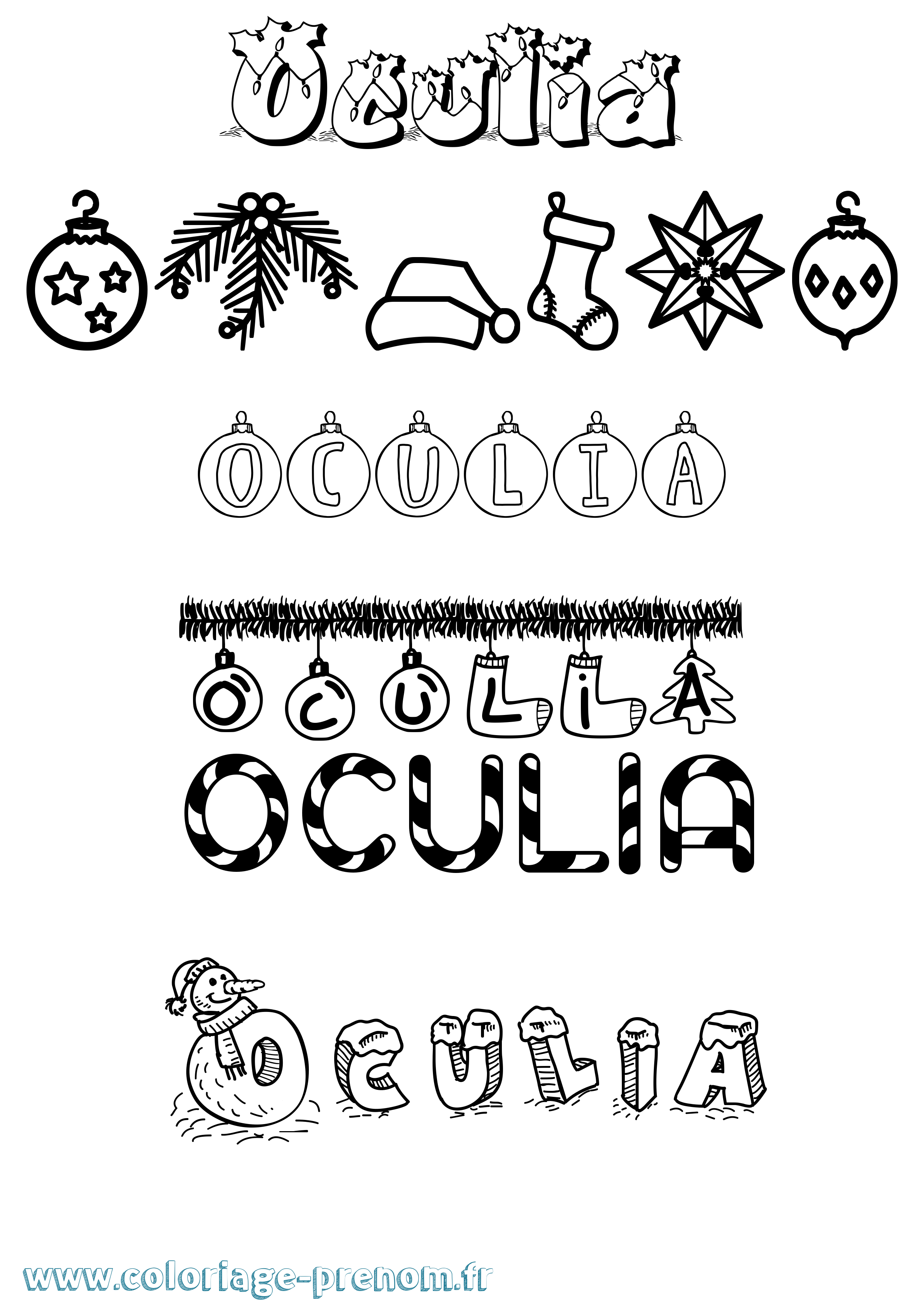 Coloriage Oculia Noël Coloriage prénom Oculia Noël