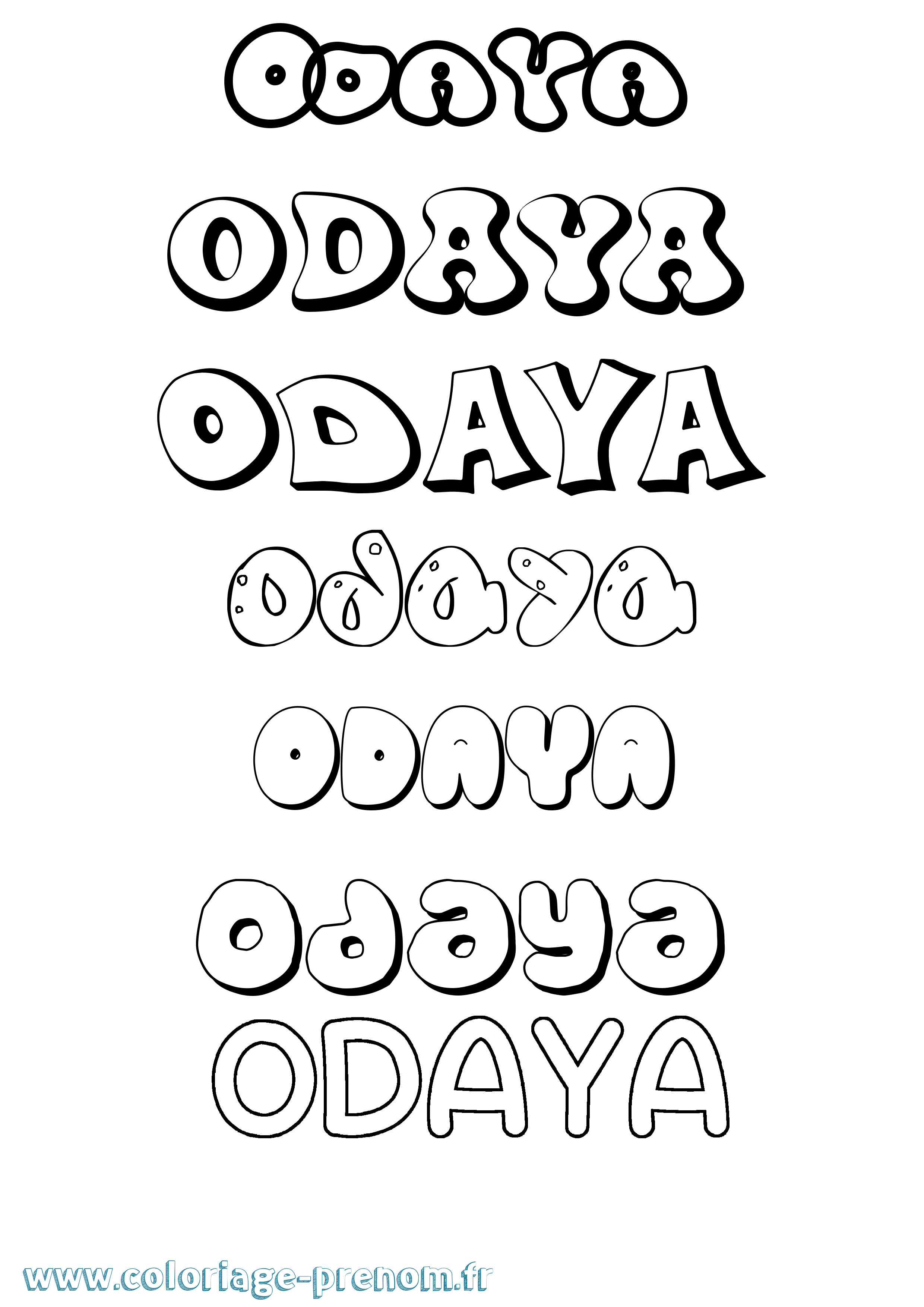 Coloriage prénom Odaya Bubble