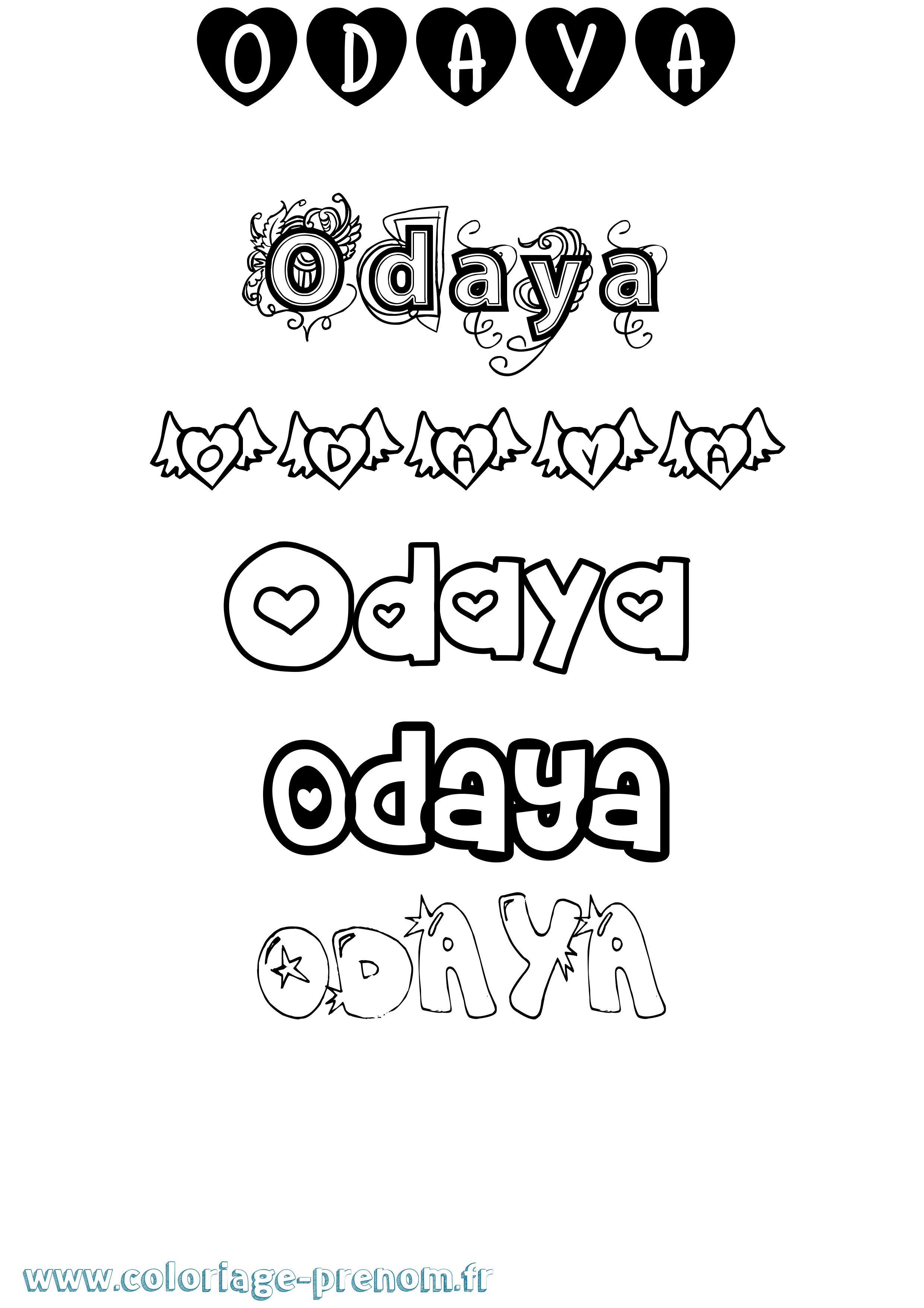Coloriage prénom Odaya Girly