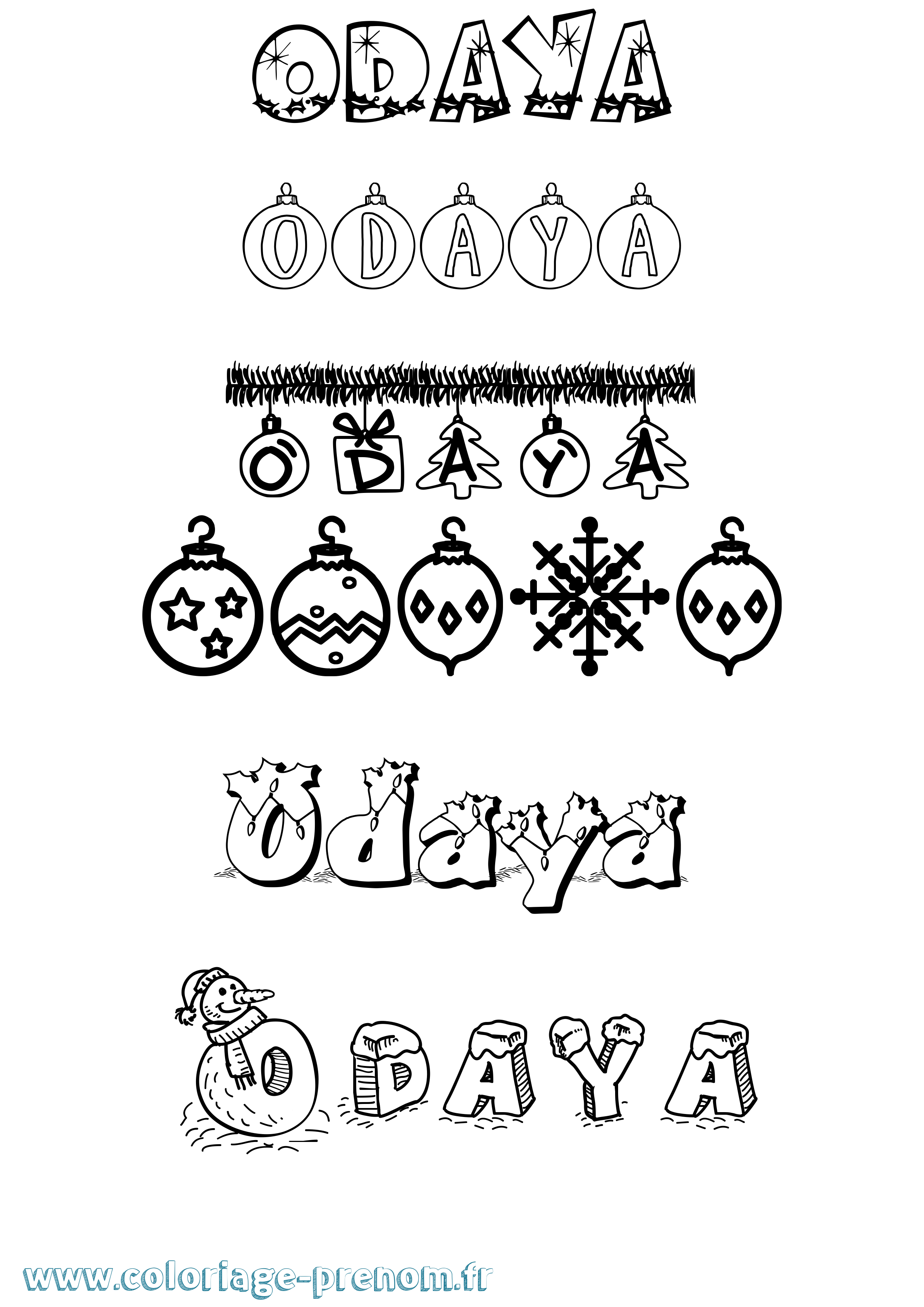 Coloriage prénom Odaya Noël
