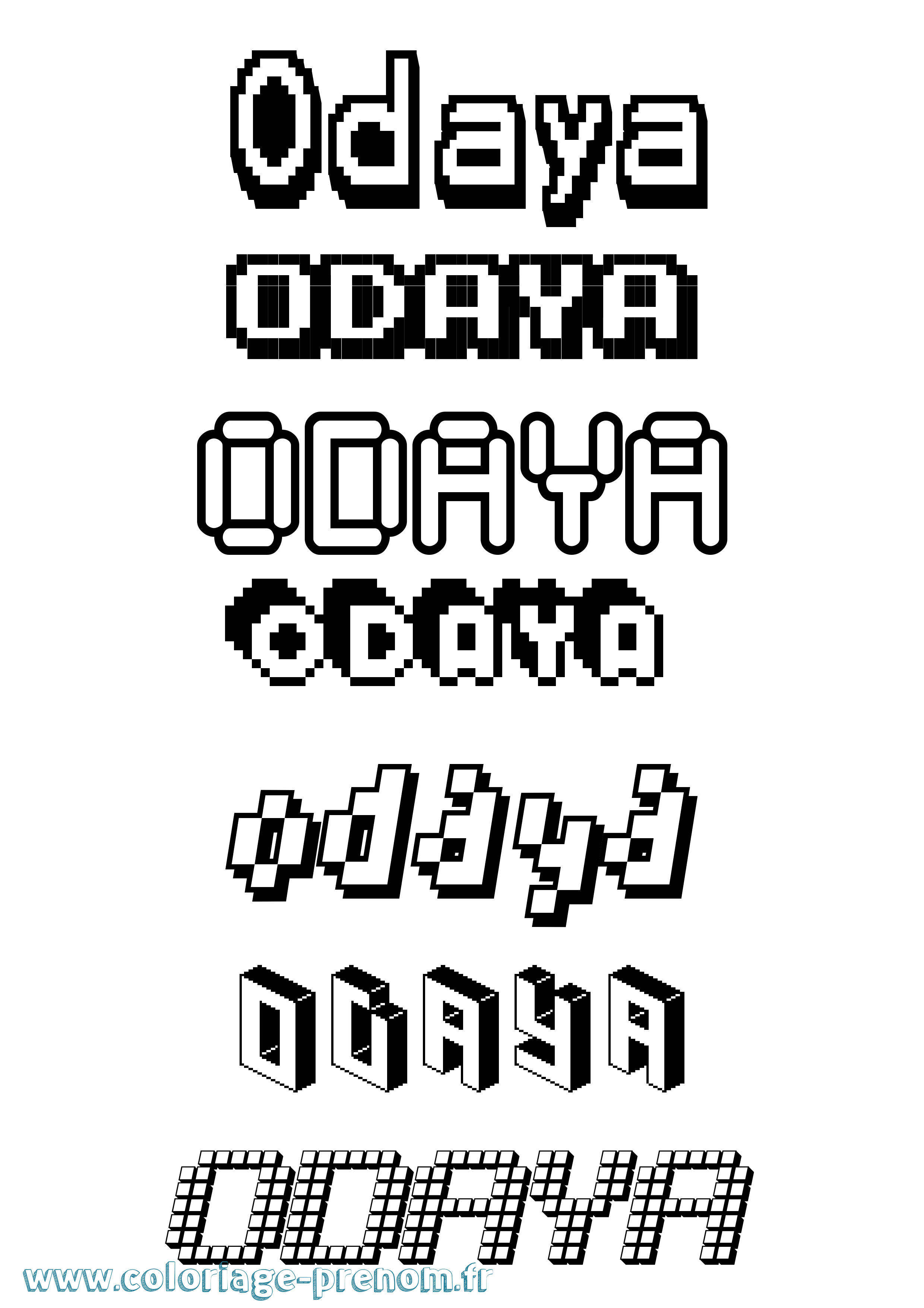 Coloriage prénom Odaya Pixel