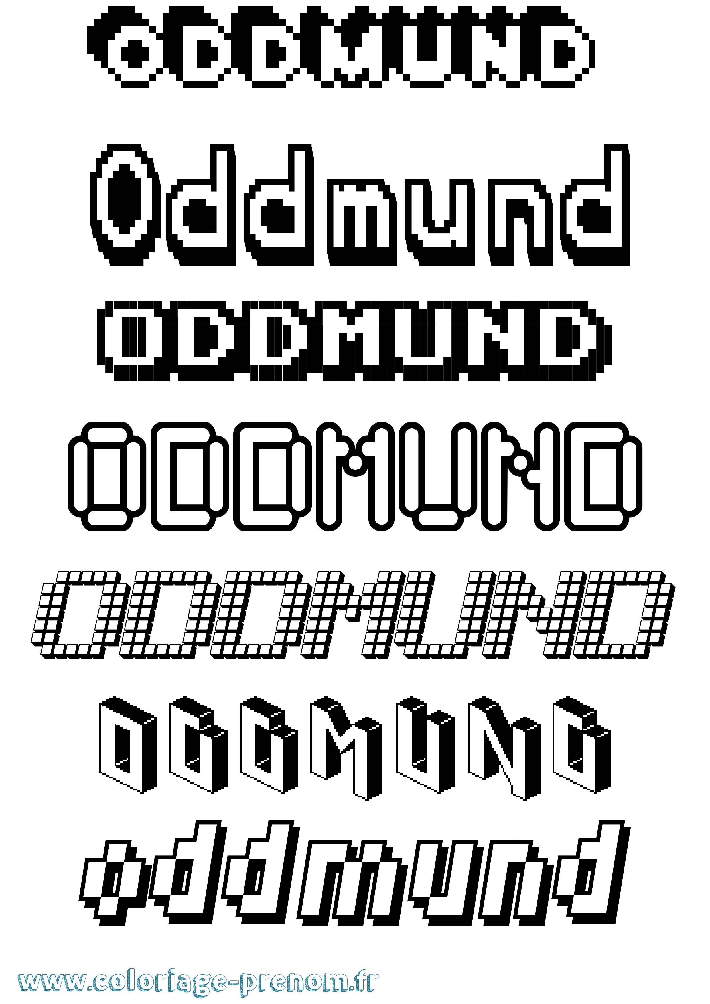 Coloriage prénom Oddmund Pixel