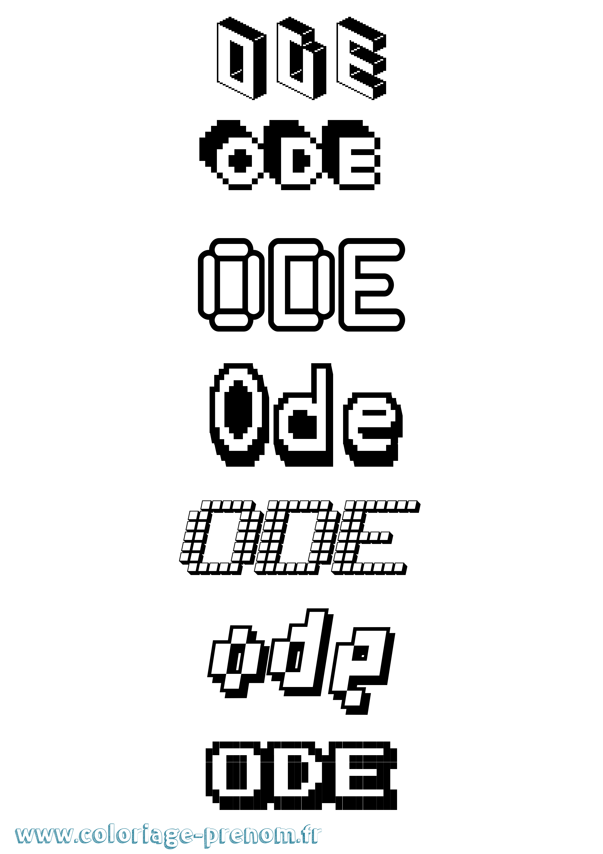 Coloriage prénom Ode Pixel
