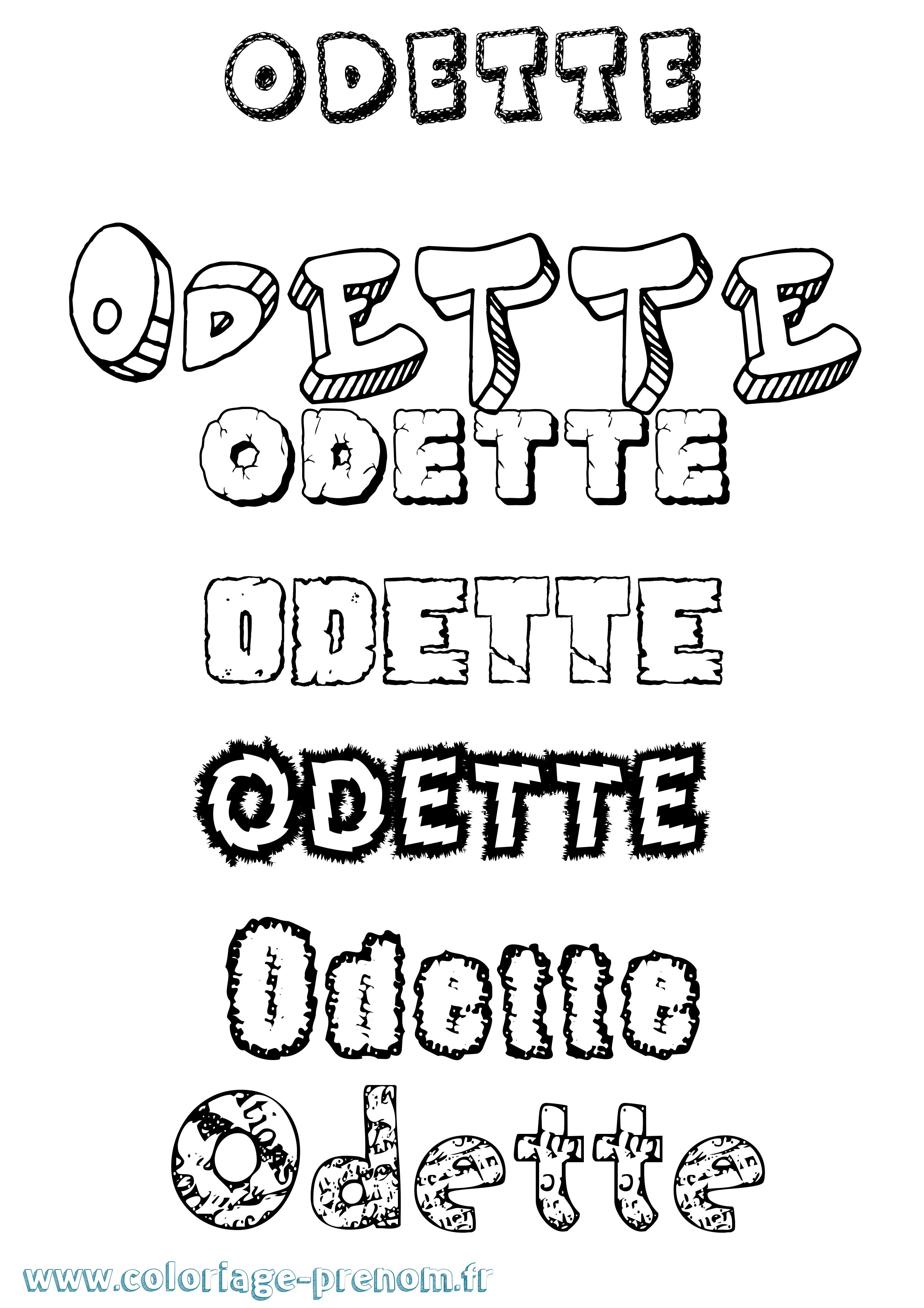 Coloriage prénom Odette Destructuré
