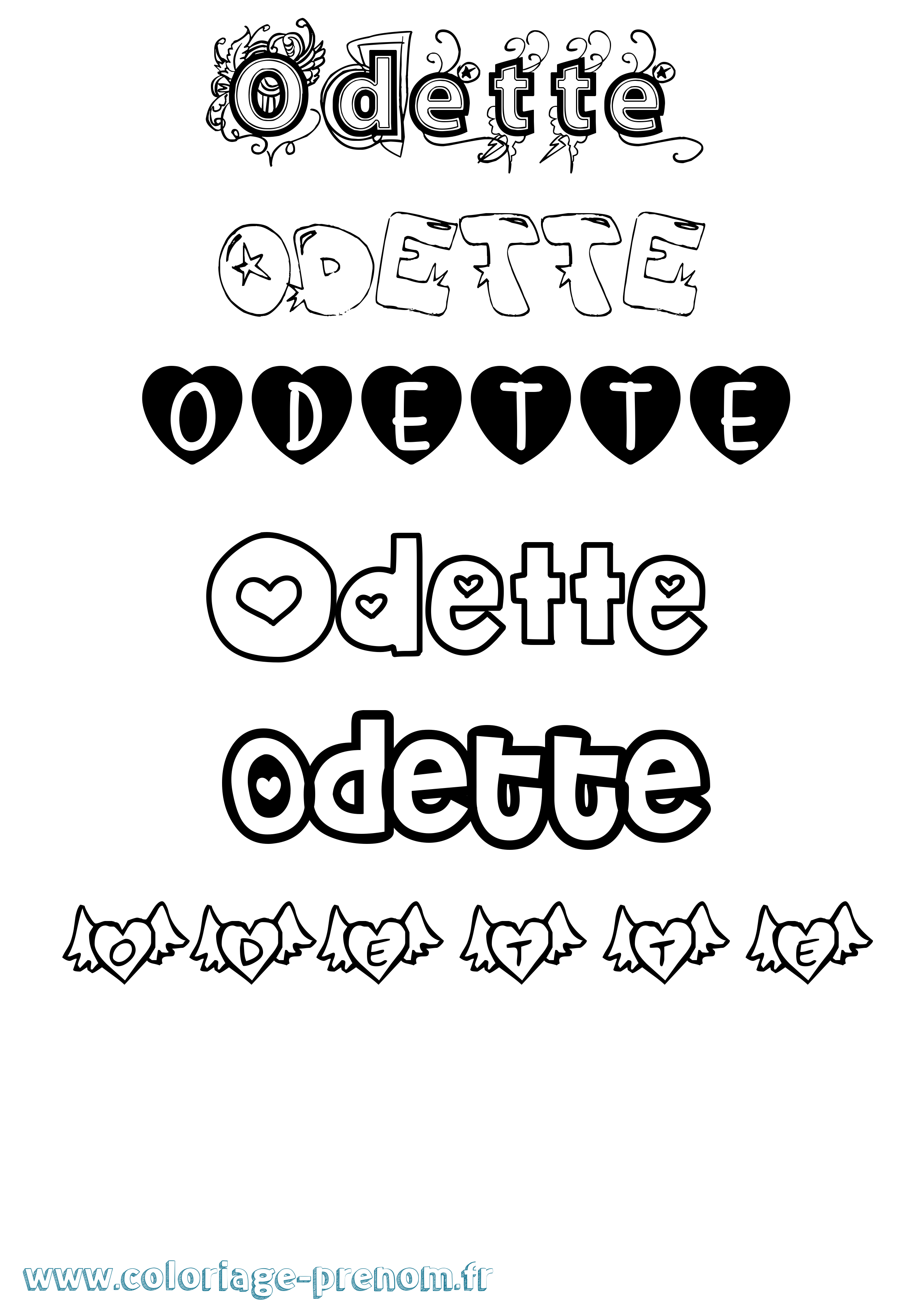 Coloriage prénom Odette Girly