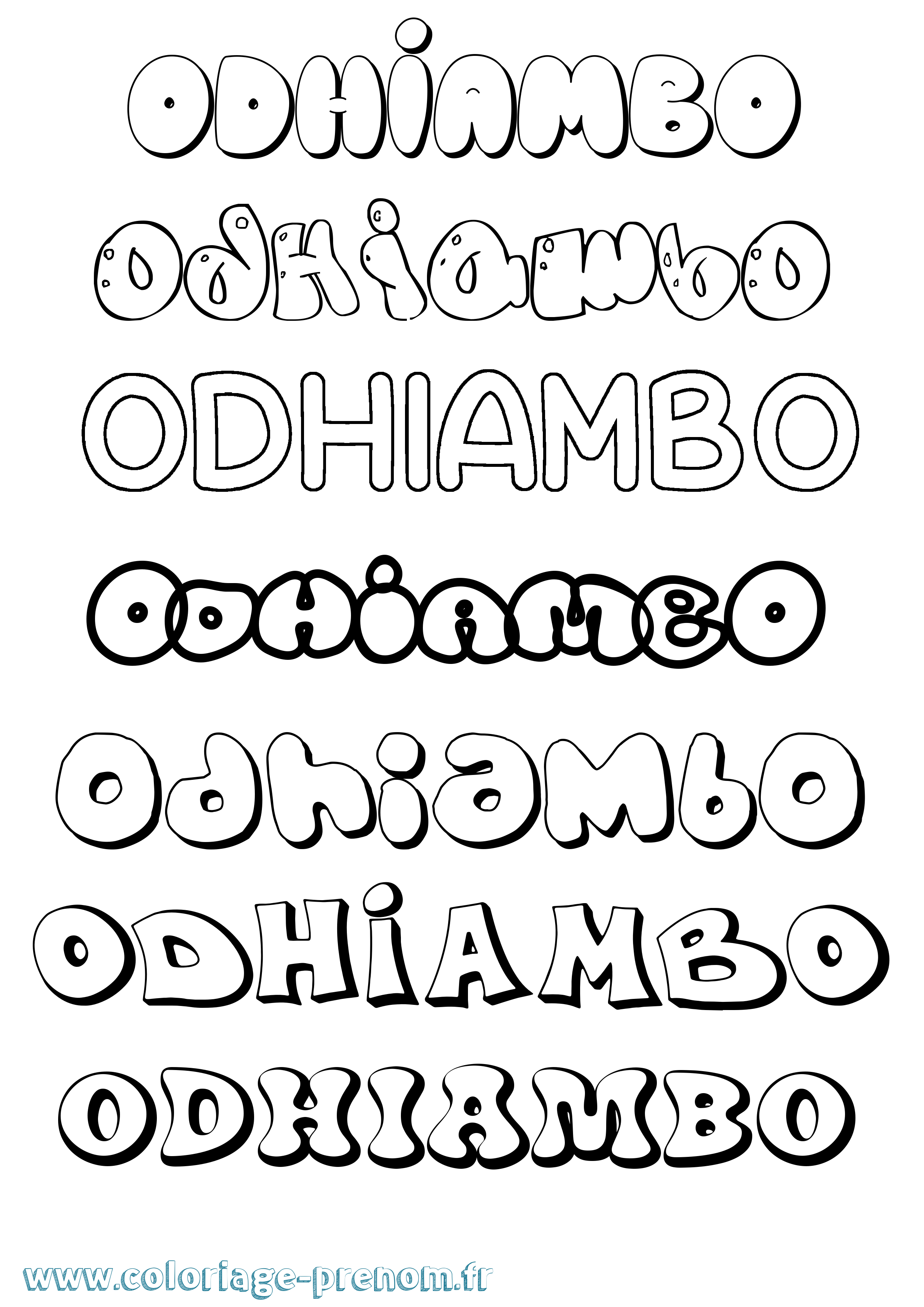 Coloriage prénom Odhiambo Bubble