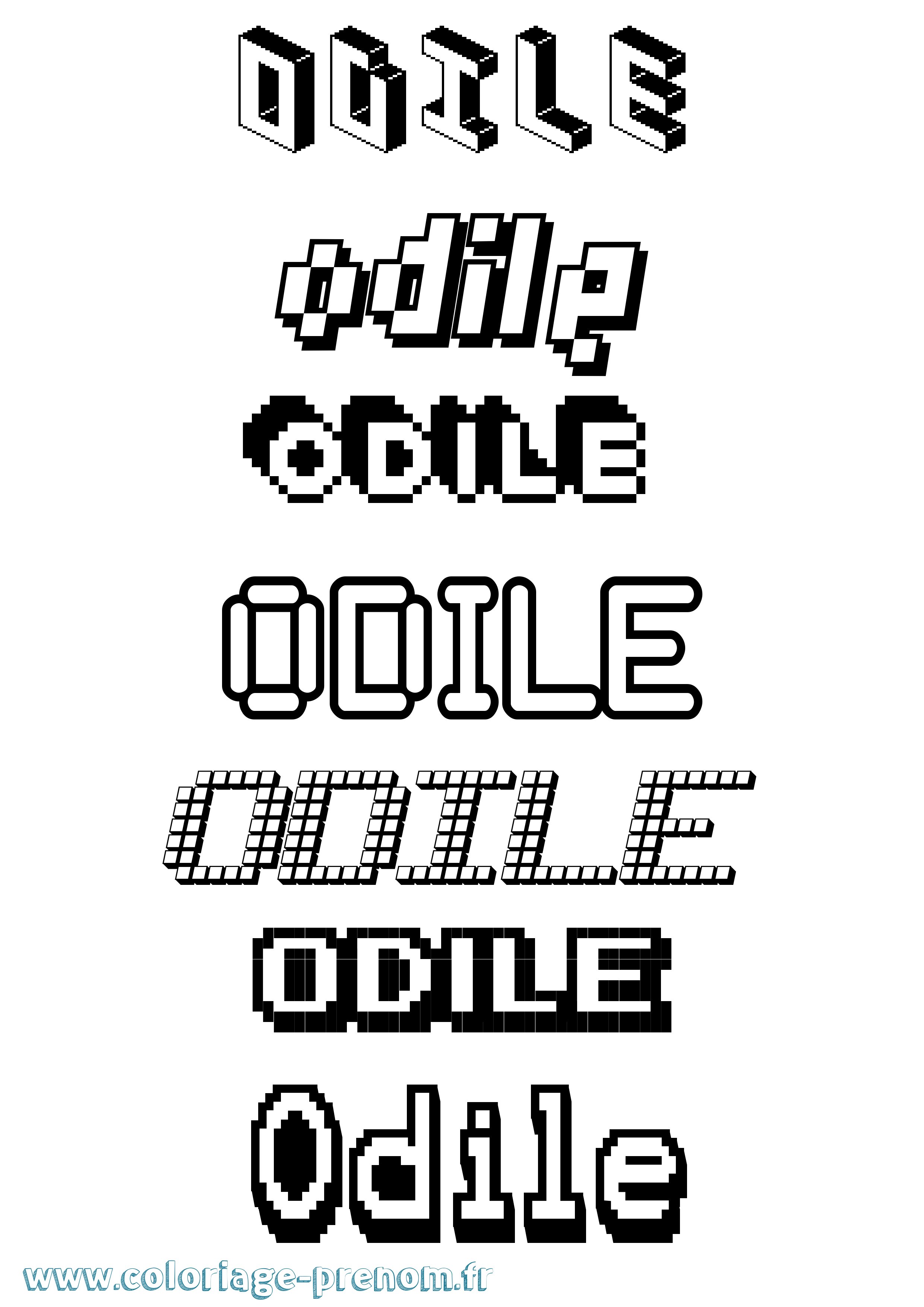 Coloriage prénom Odile Pixel