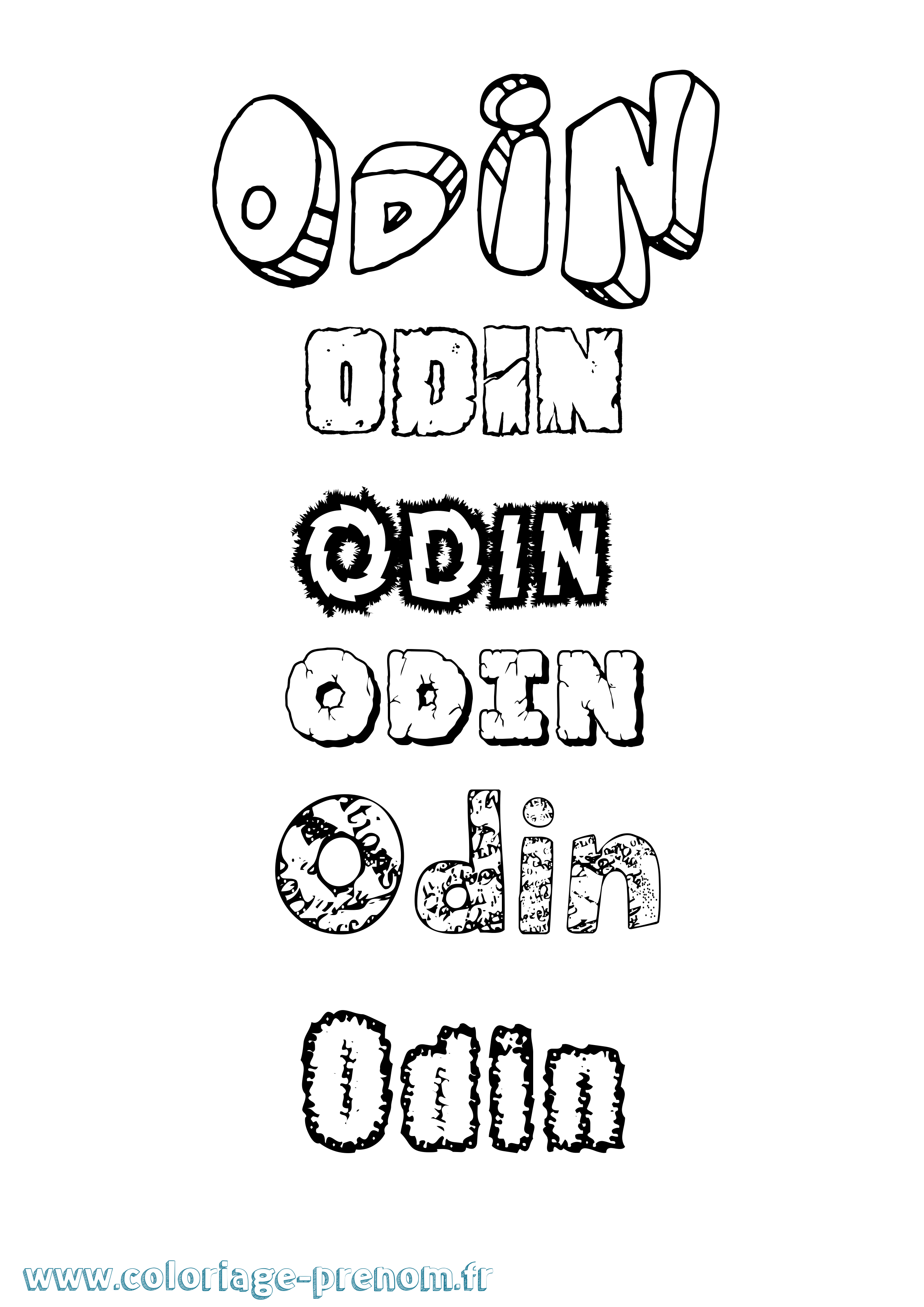 Coloriage prénom Odin Destructuré