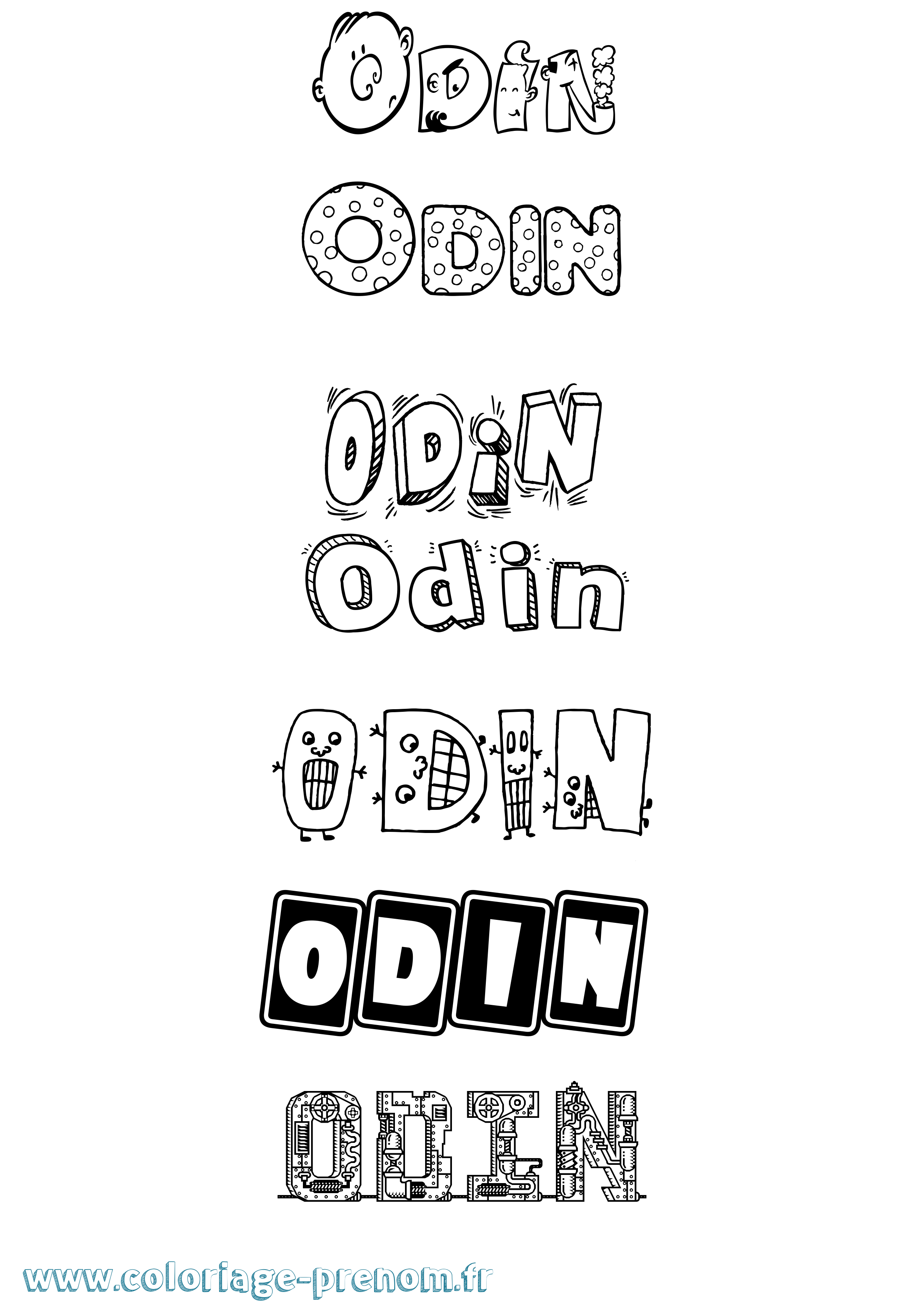 Coloriage prénom Odin Fun