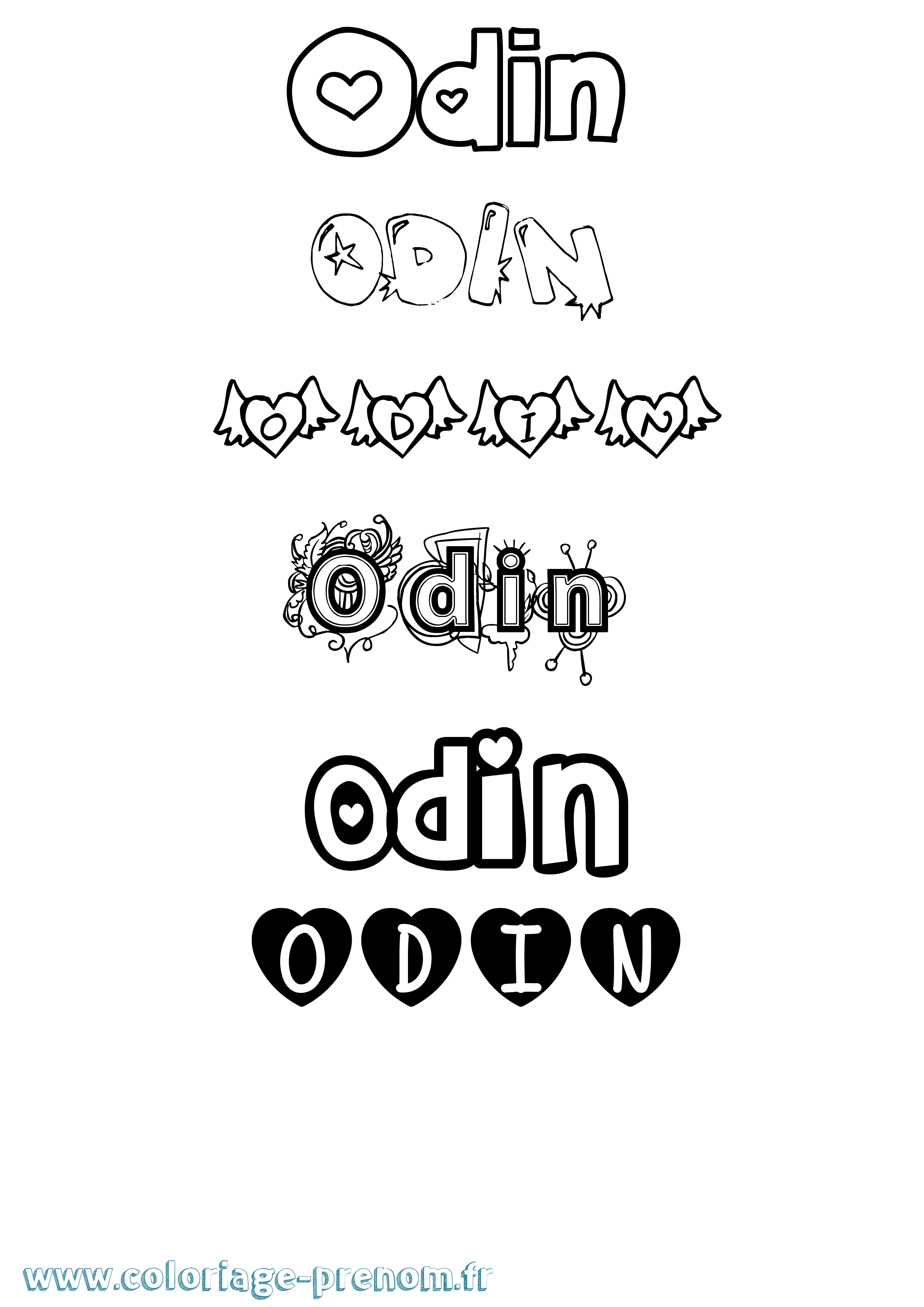 Coloriage prénom Odin Girly