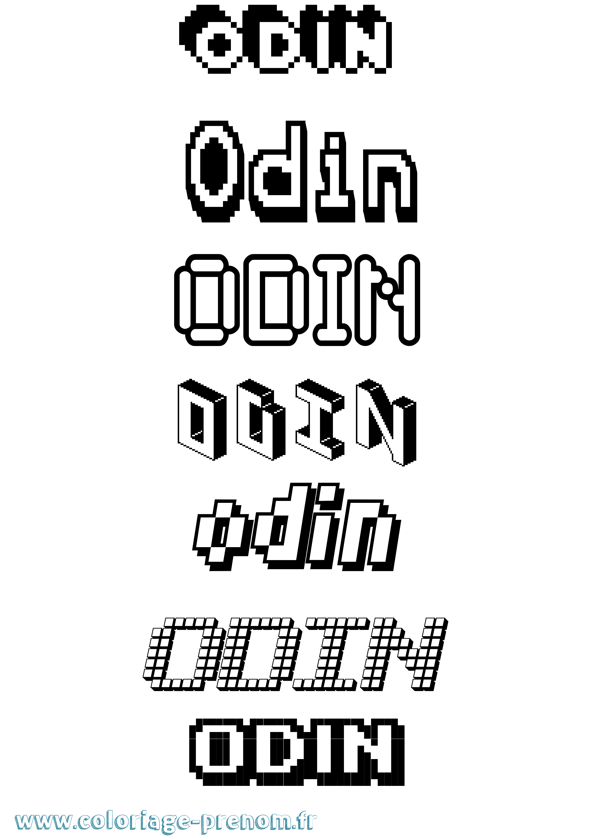 Coloriage prénom Odin Pixel