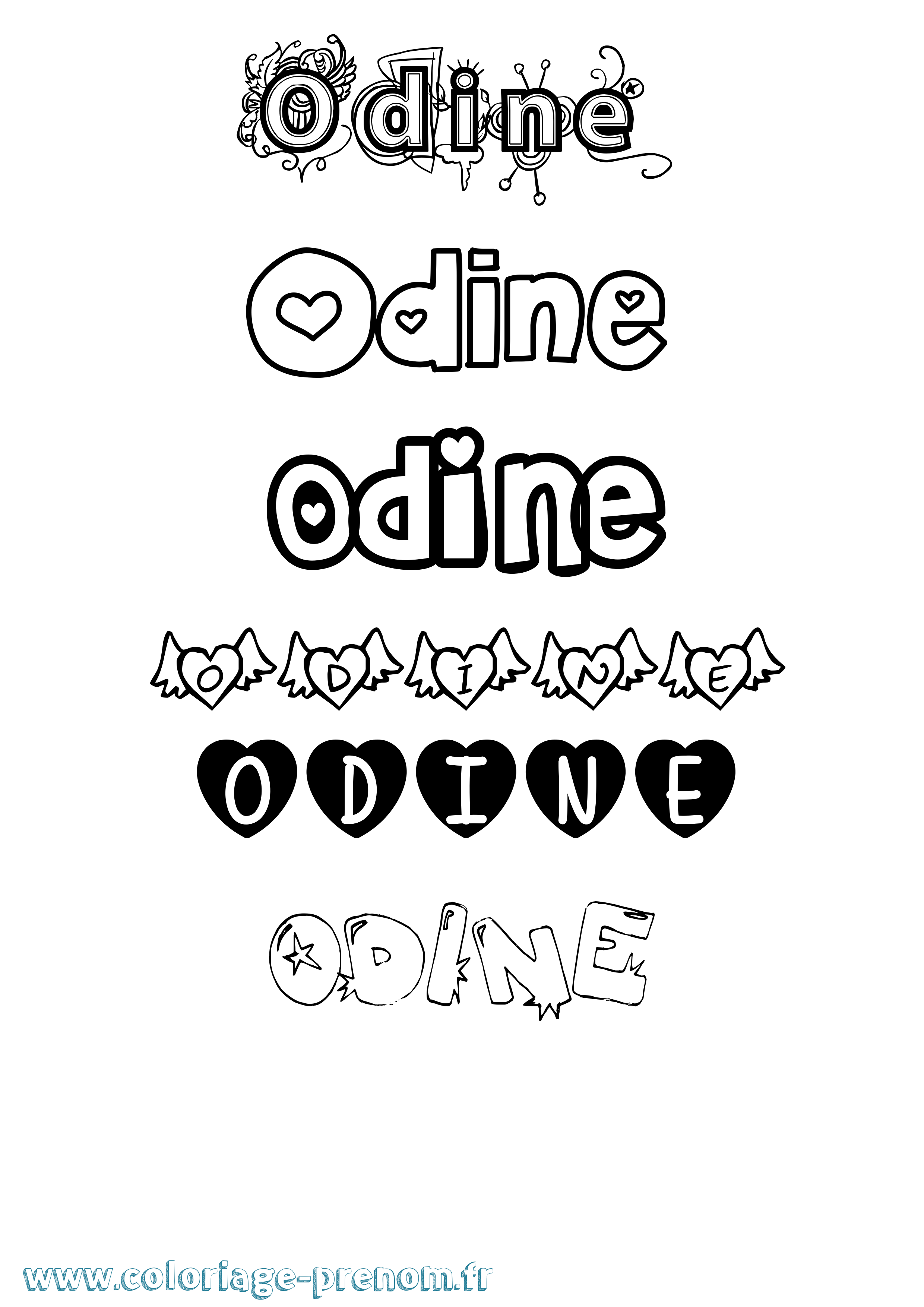 Coloriage Odine Girly Coloriage prénom Odine Girly
