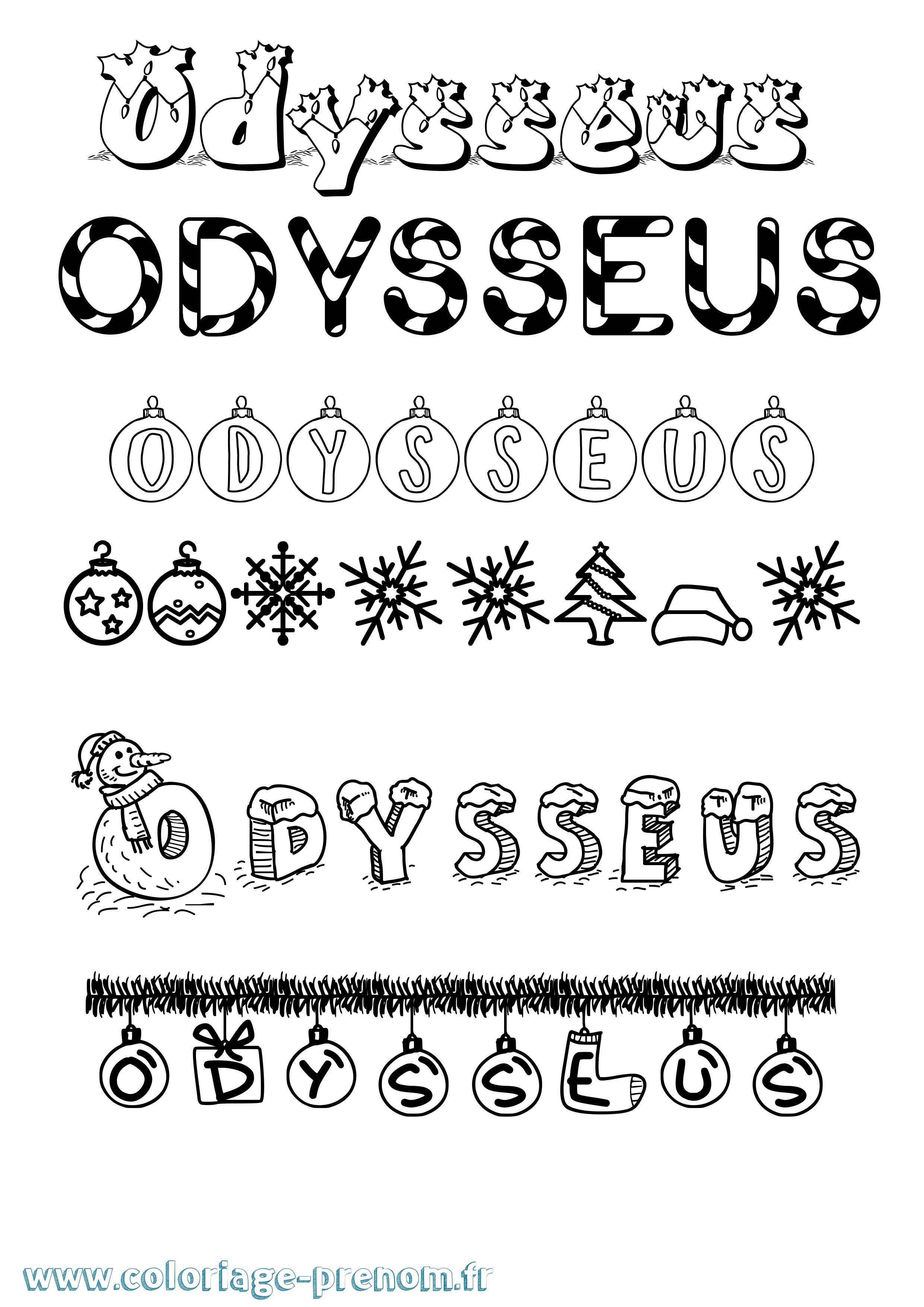 Coloriage prénom Odysseus Noël