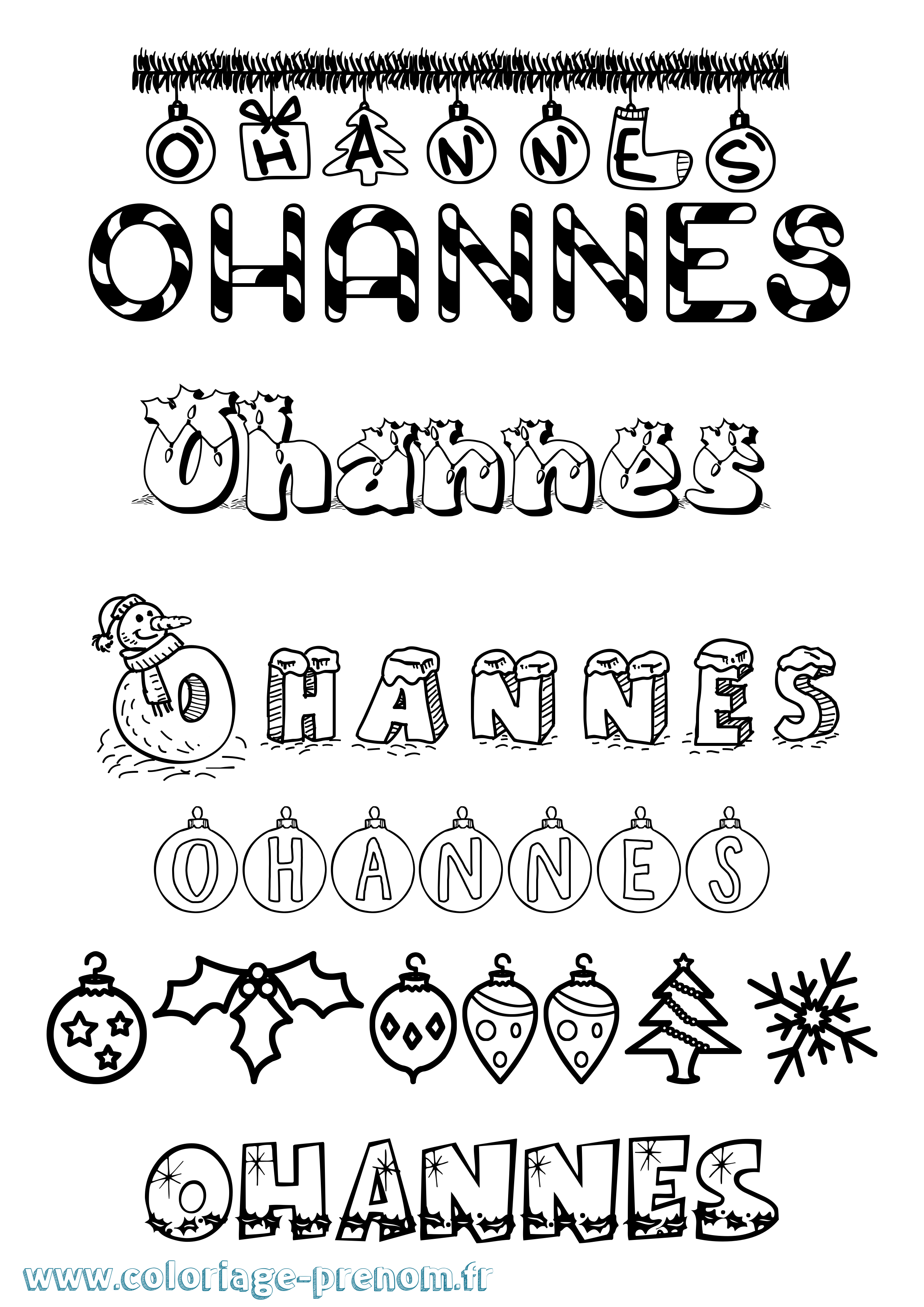 Coloriage prénom Ohannes Noël