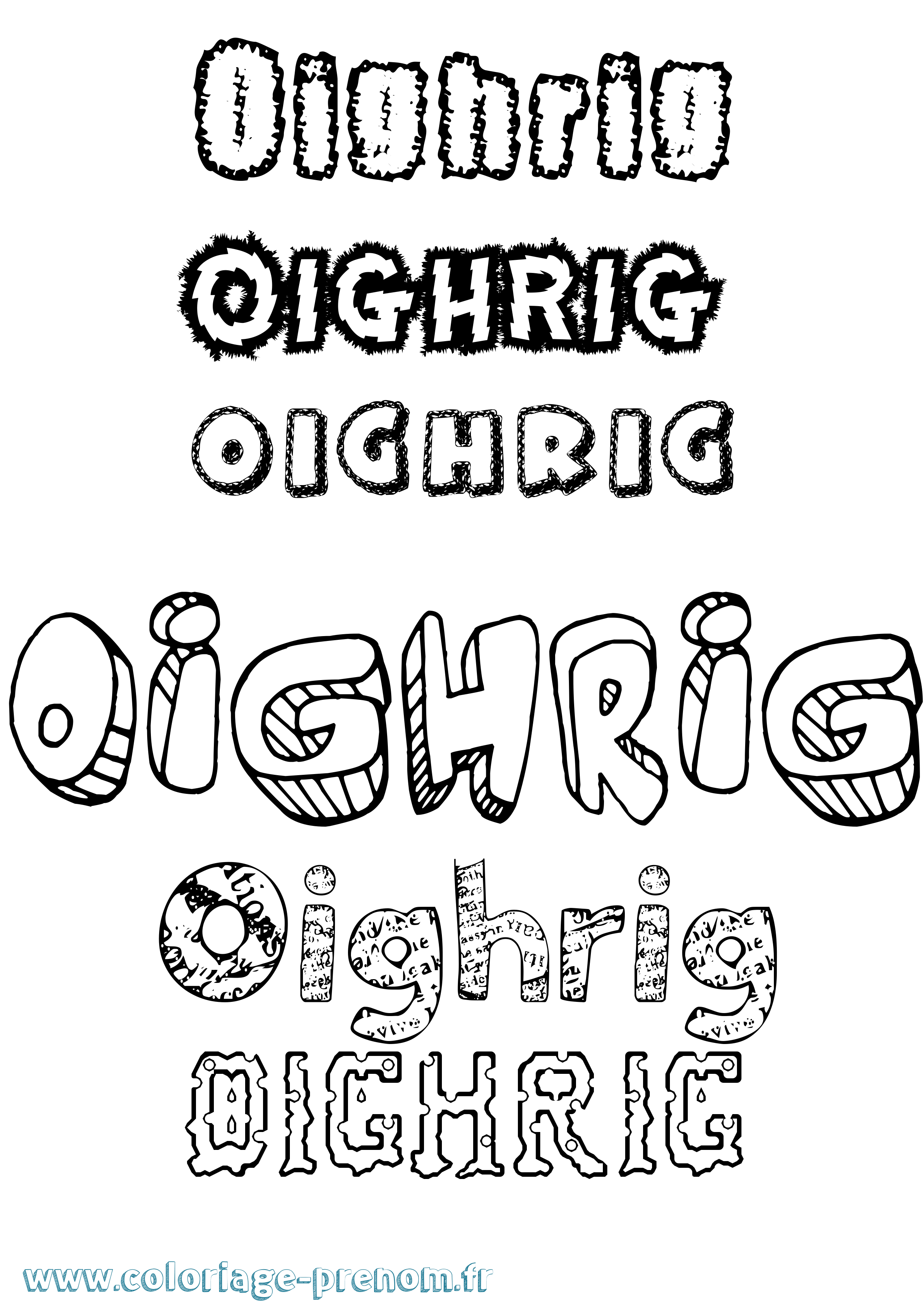 Coloriage prénom Oighrig Destructuré