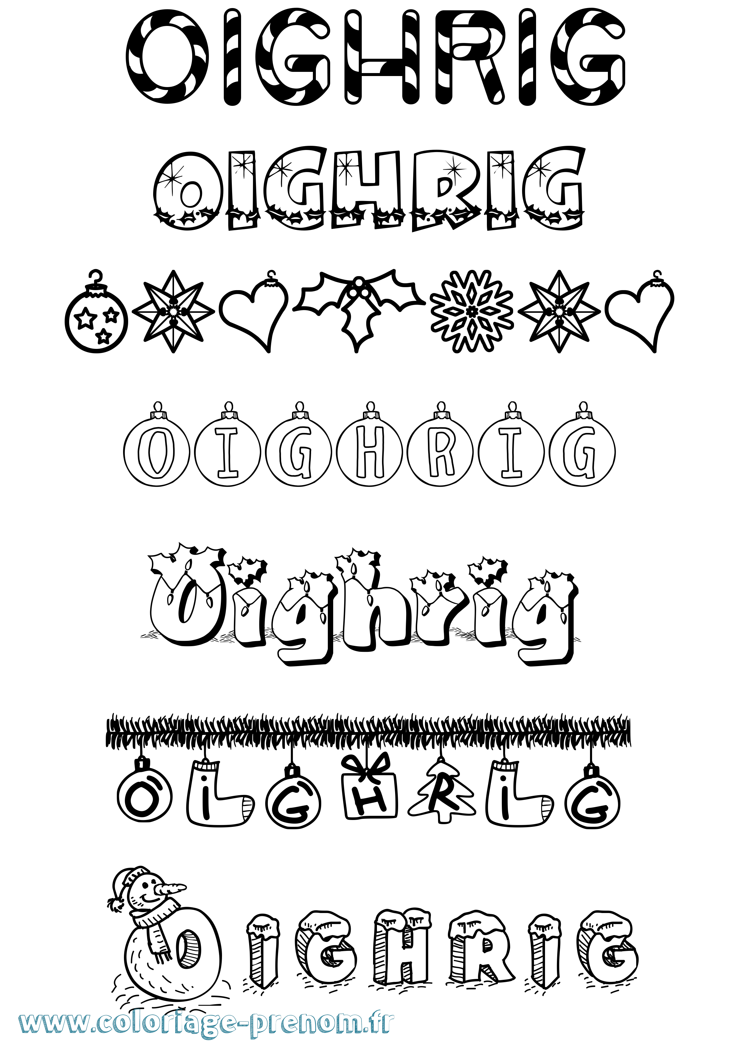 Coloriage Oighrig Noël Coloriage prénom Oighrig Noël