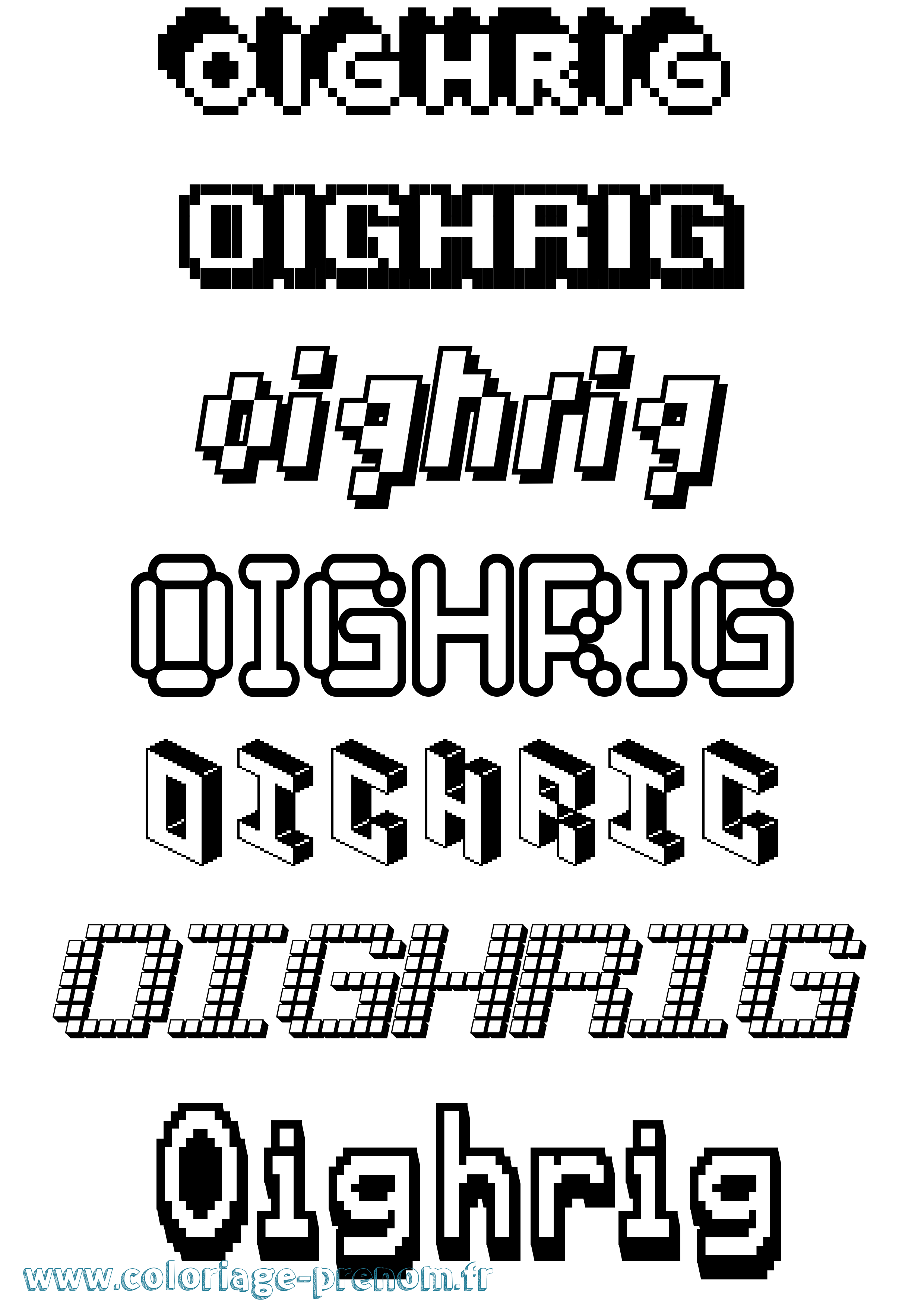 Coloriage prénom Oighrig Pixel