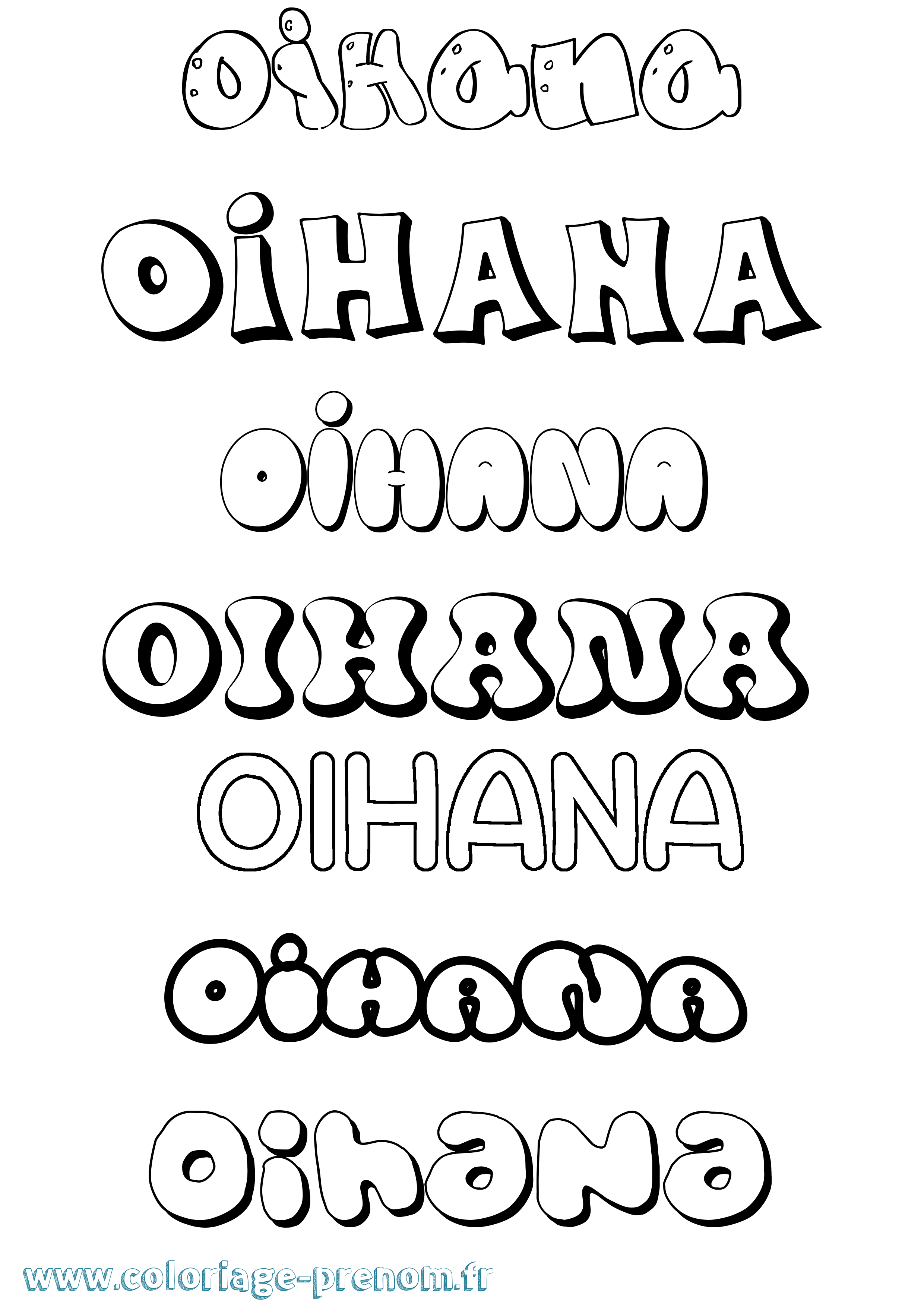 Coloriage prénom Oihana Bubble