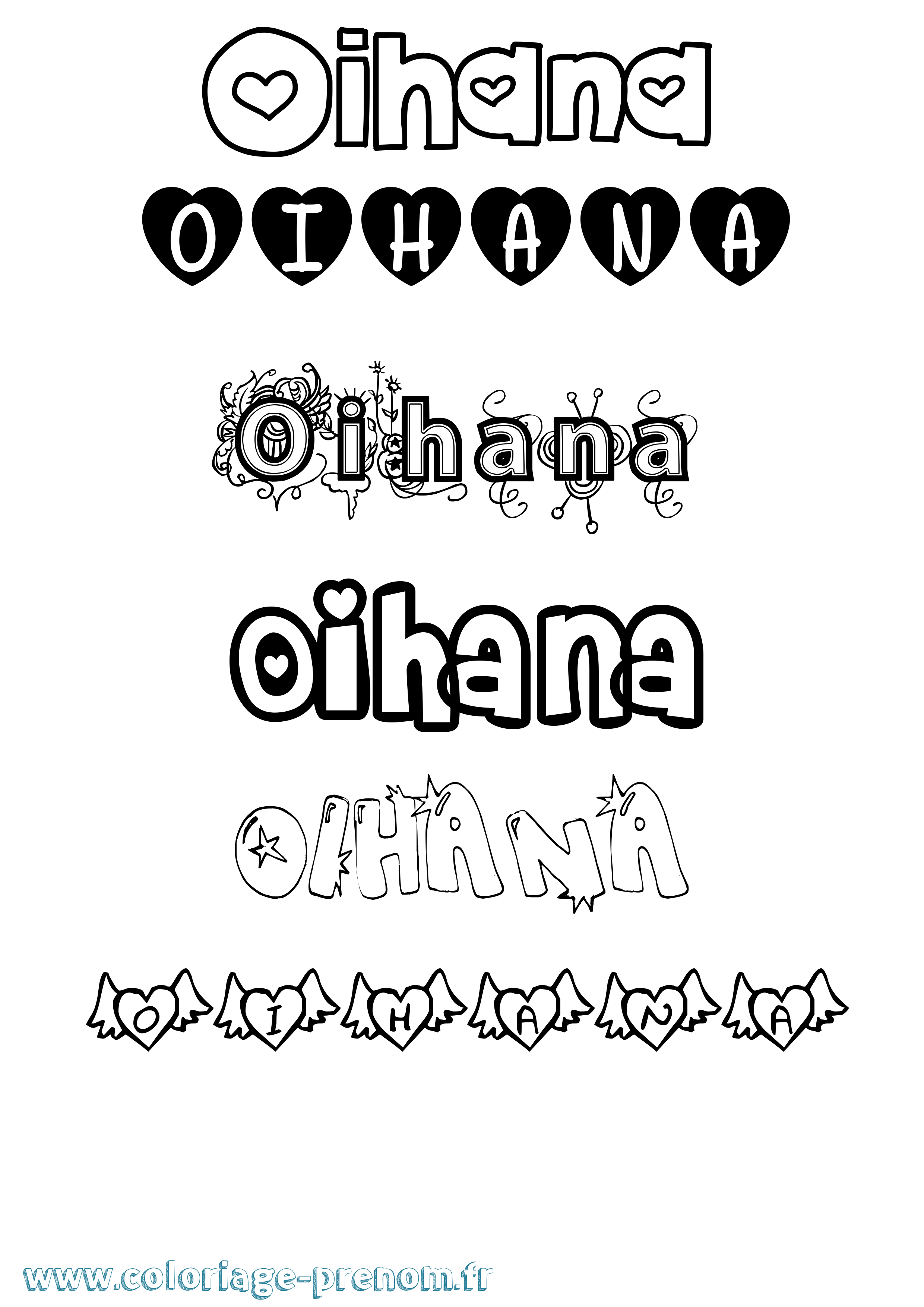 Coloriage prénom Oihana Girly