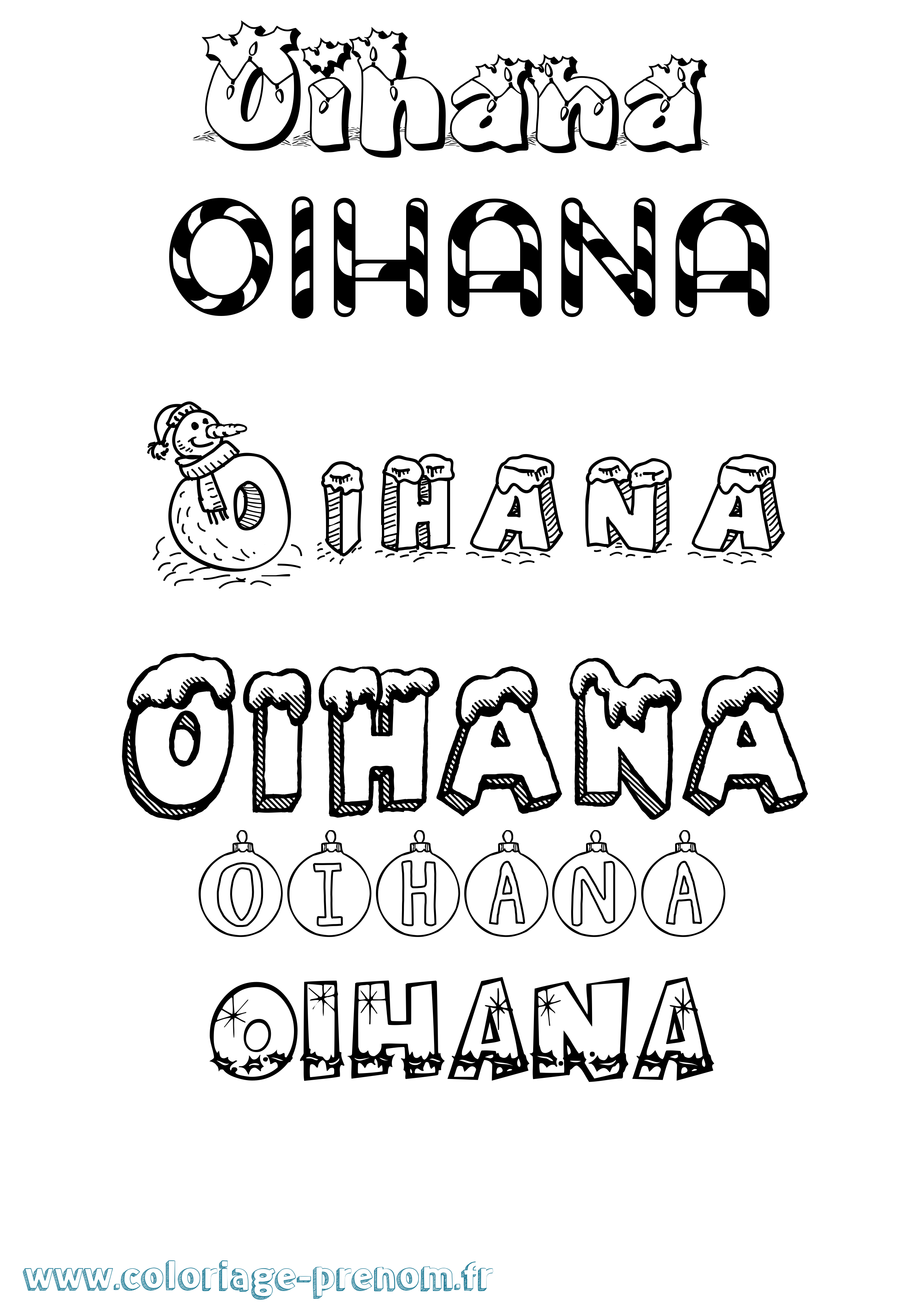 Coloriage prénom Oihana Noël