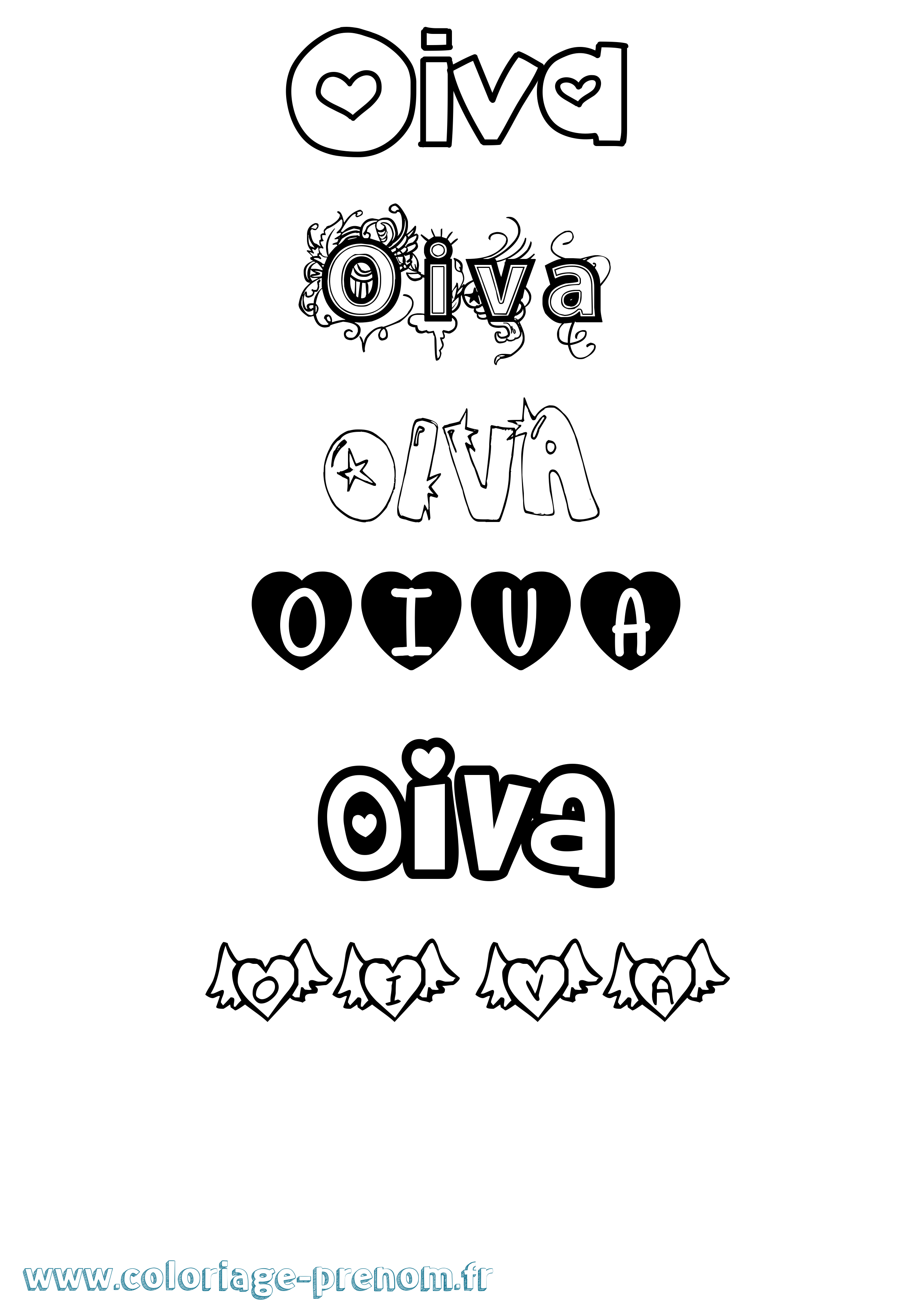 Coloriage prénom Oiva Girly