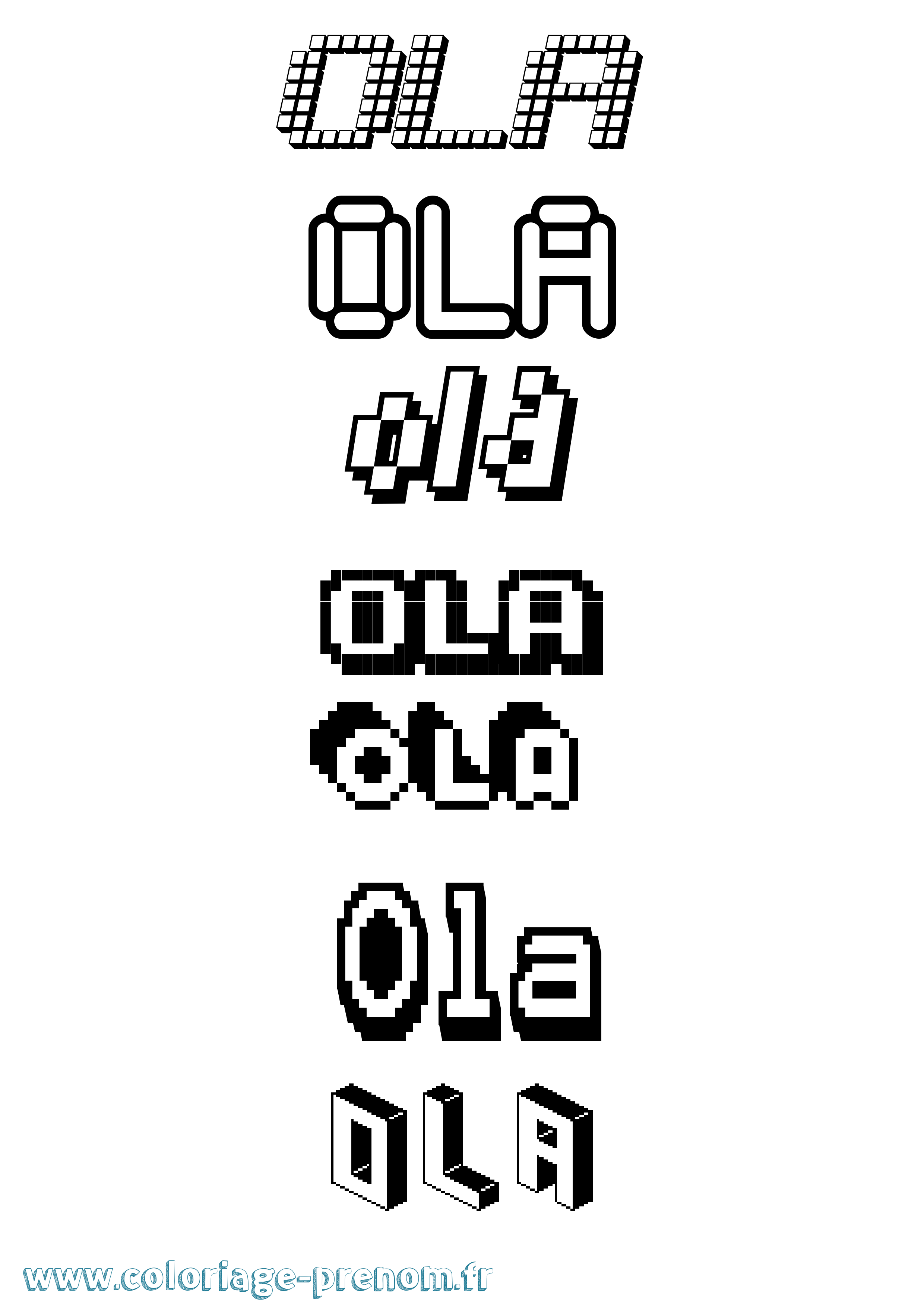 Coloriage prénom Ola Pixel