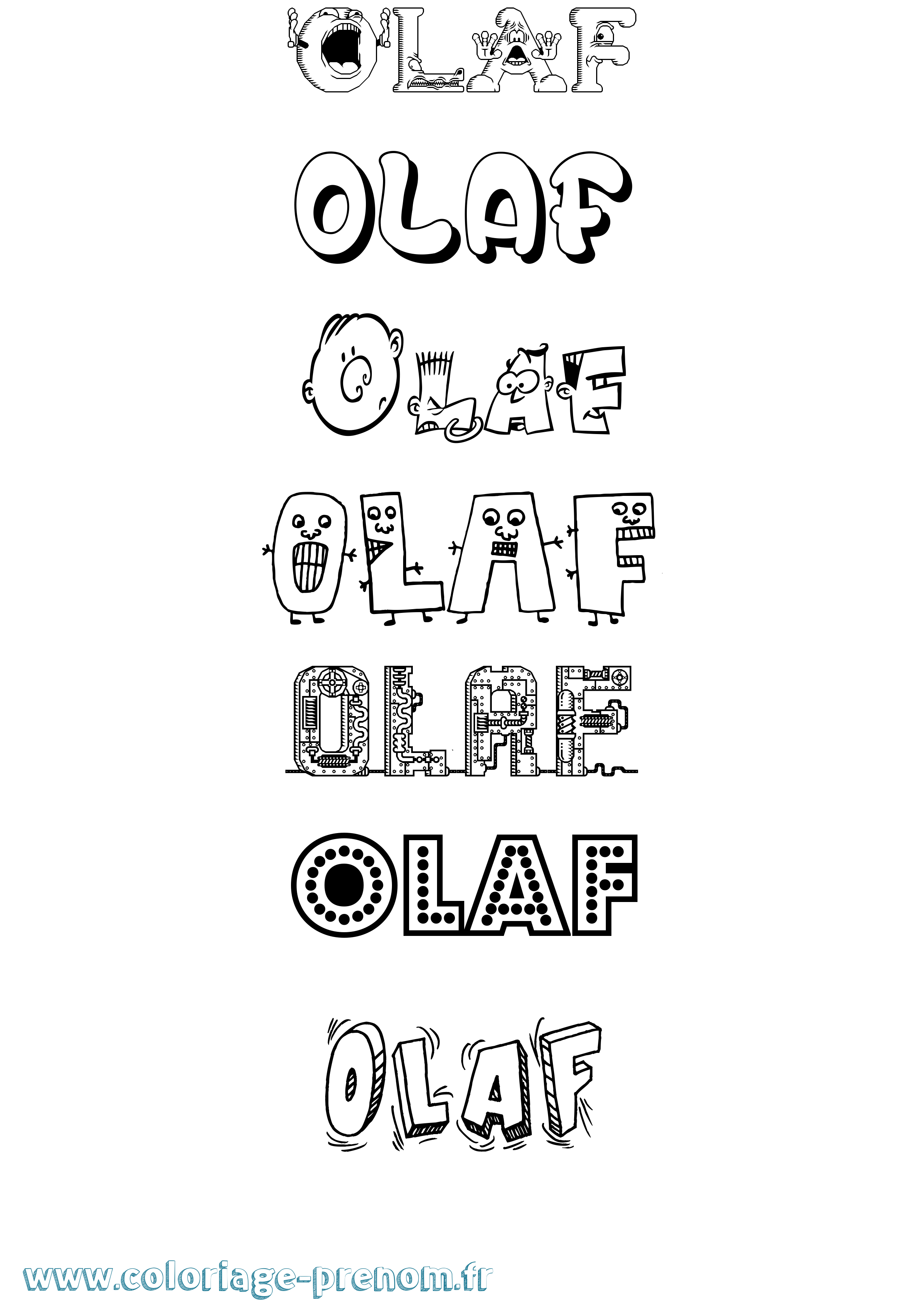 Coloriage prénom Olaf Fun