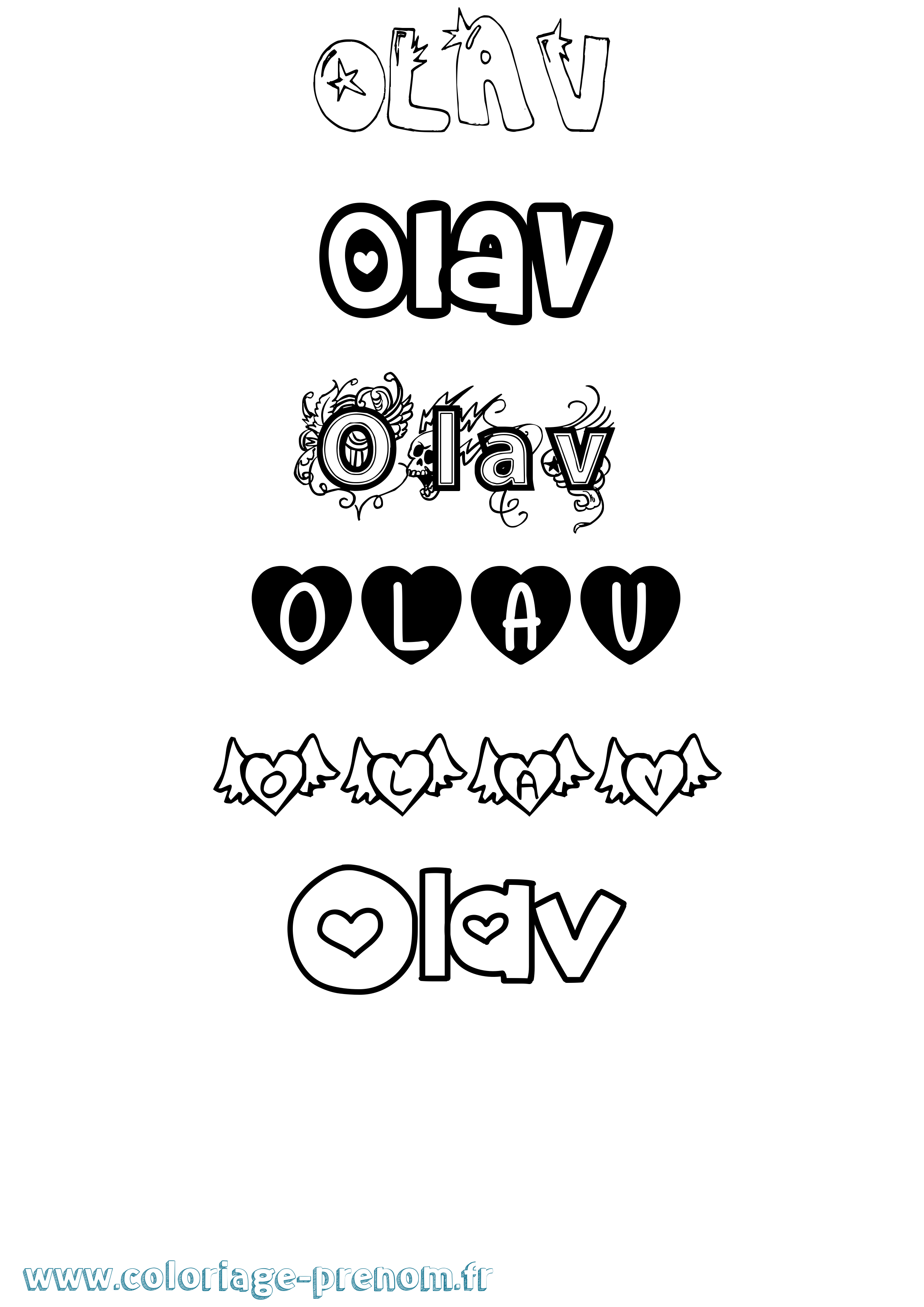 Coloriage prénom Olav Girly