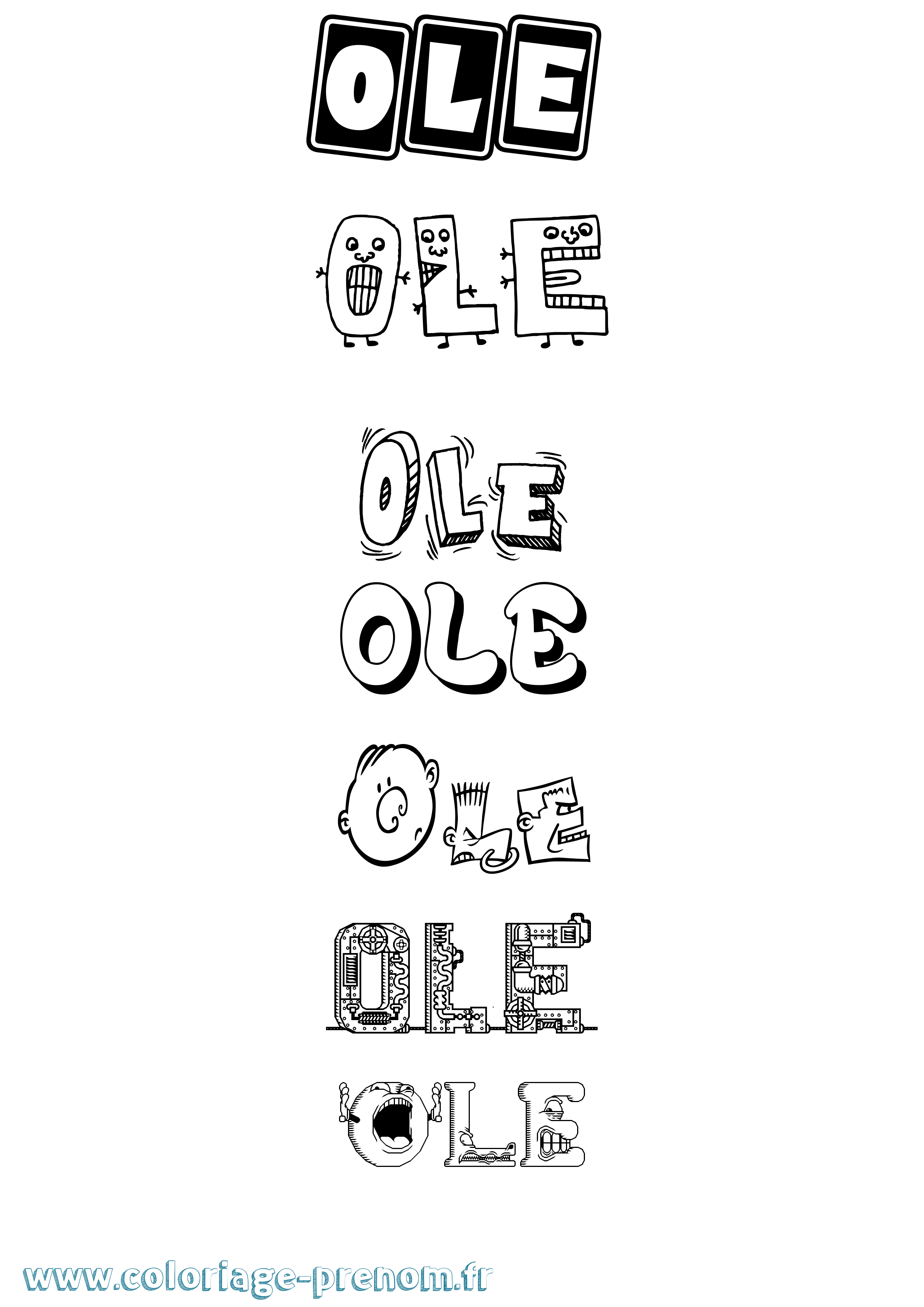 Coloriage prénom Ole Fun