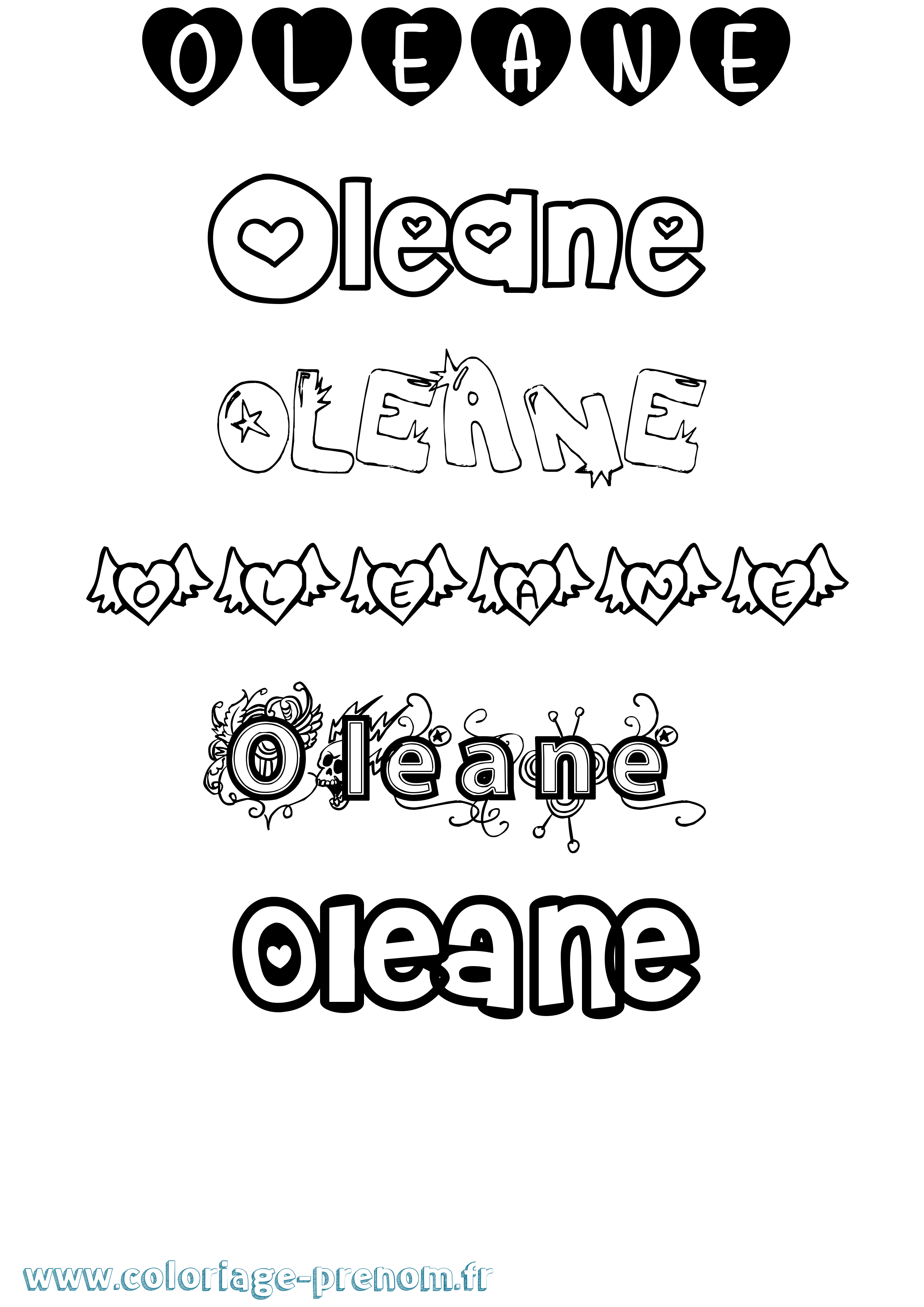 Coloriage prénom Oleane Girly