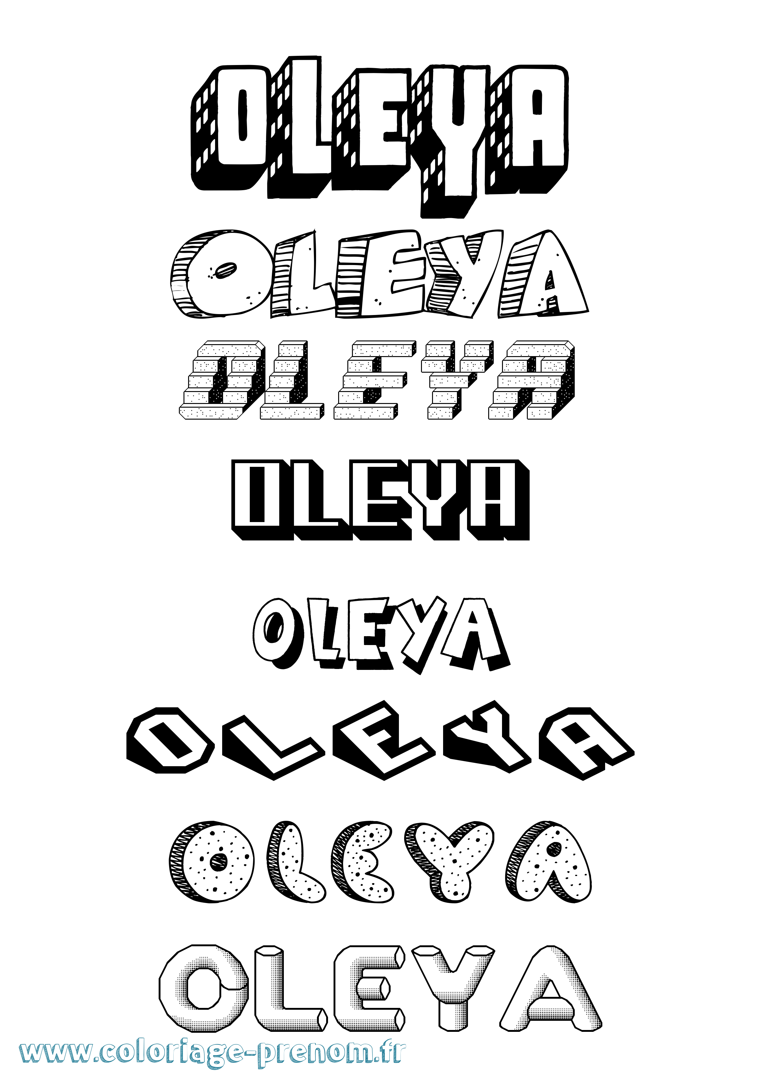 Coloriage prénom Oleya Effet 3D