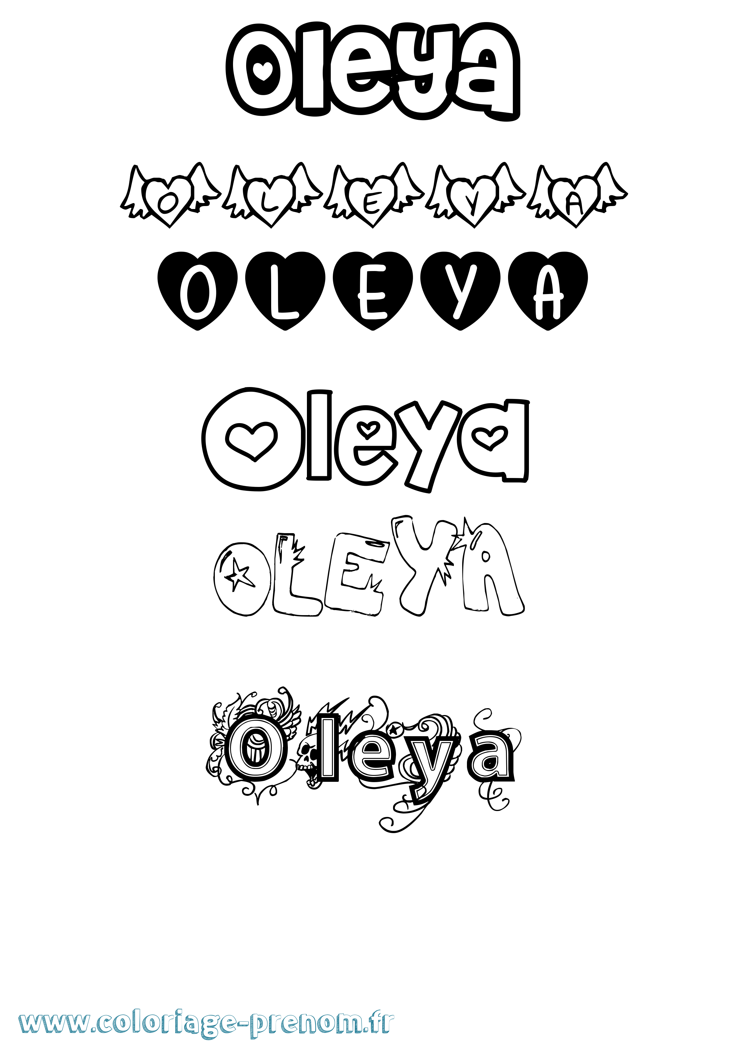 Coloriage prénom Oleya Girly