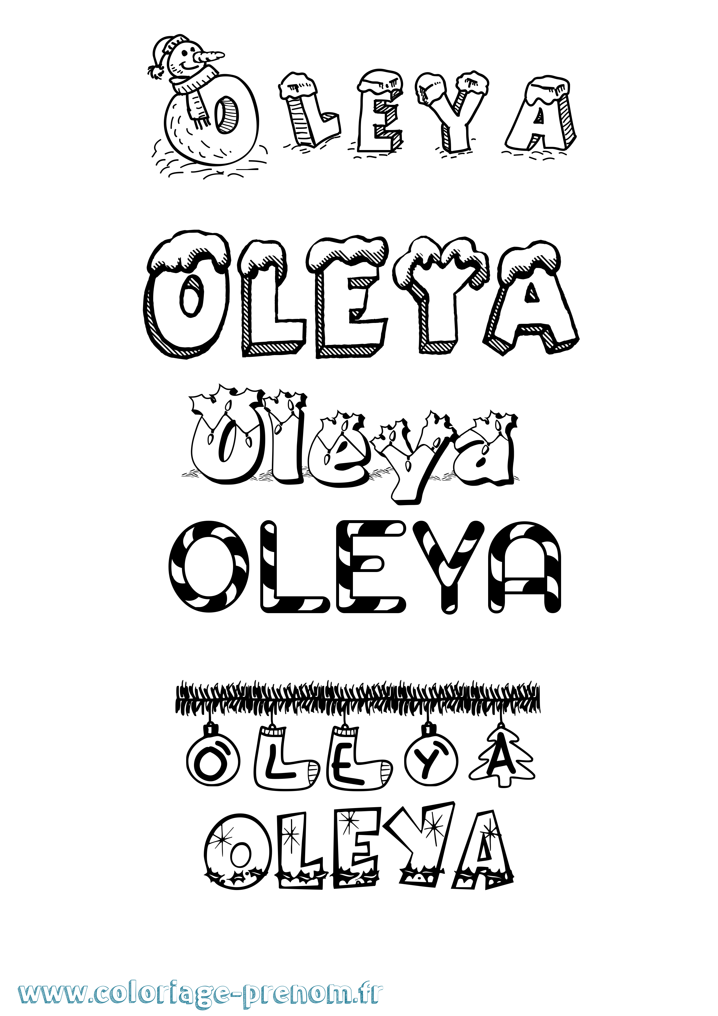 Coloriage prénom Oleya Noël