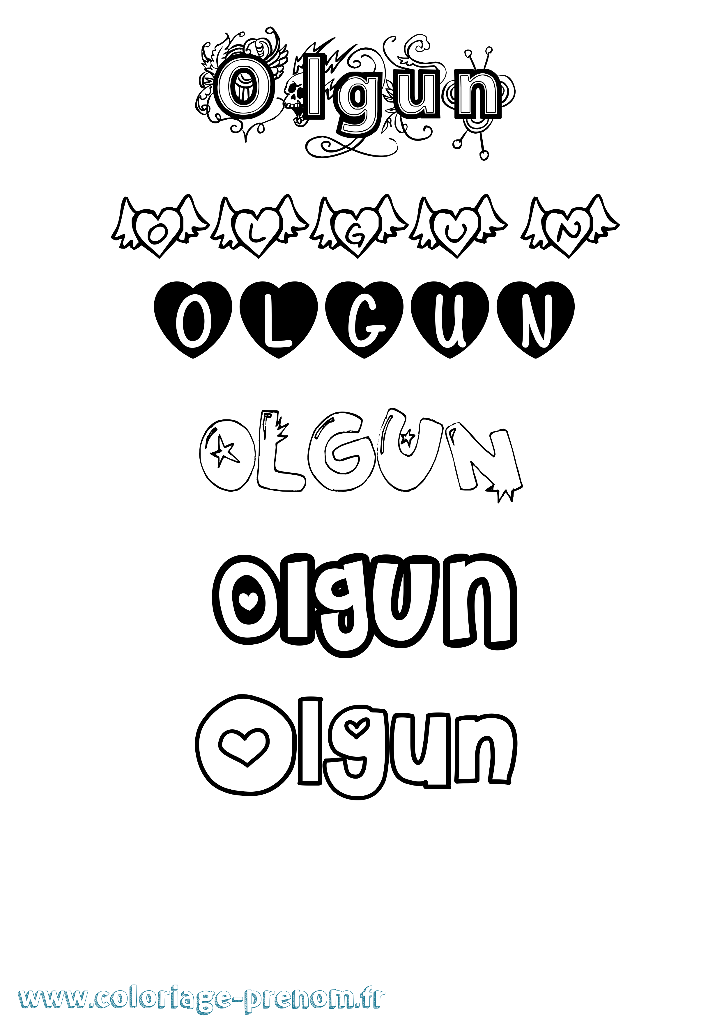 Coloriage Olgun Girly Coloriage prénom Olgun Girly