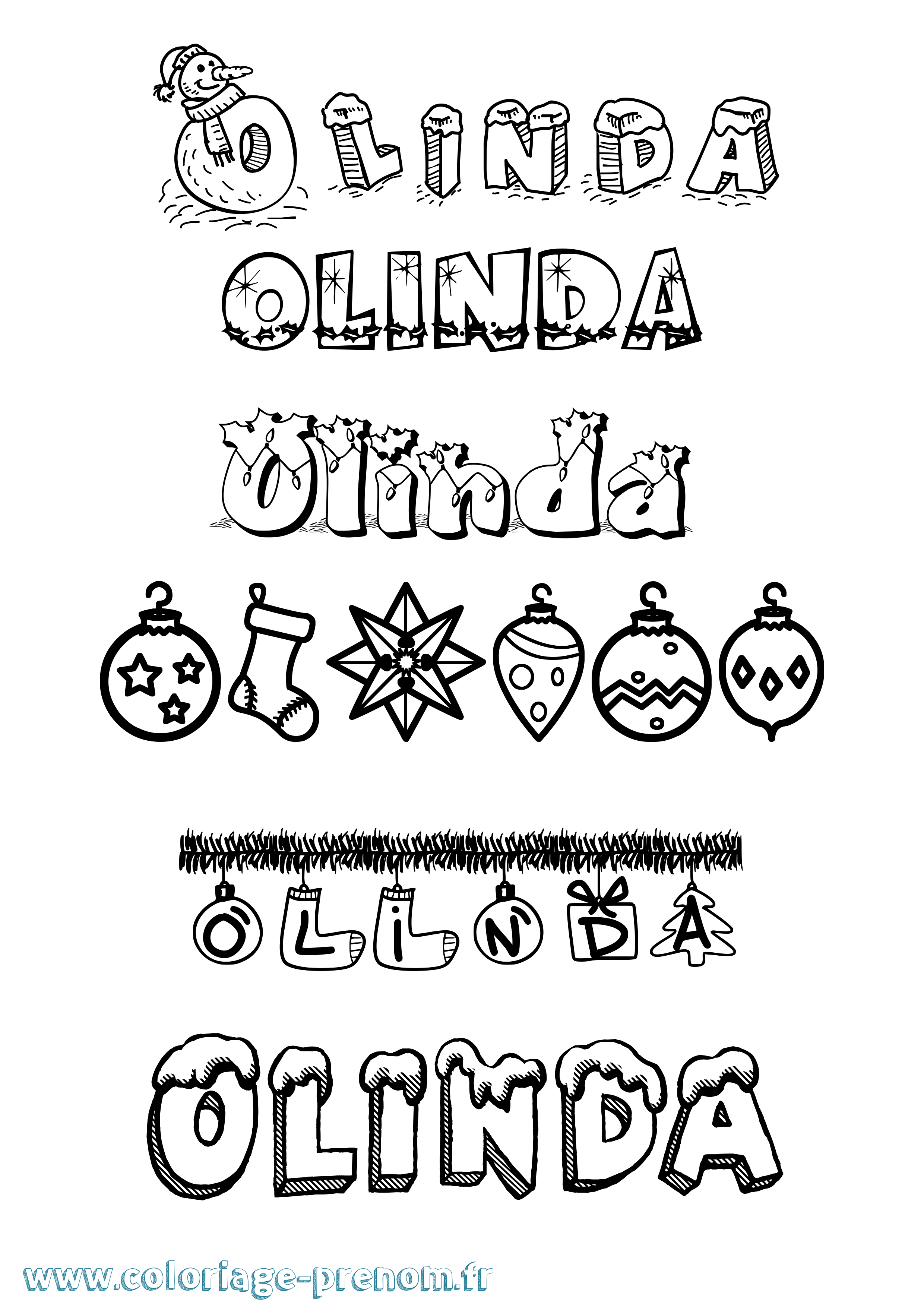 Coloriage Olinda Noël Coloriage prénom Olinda Noël