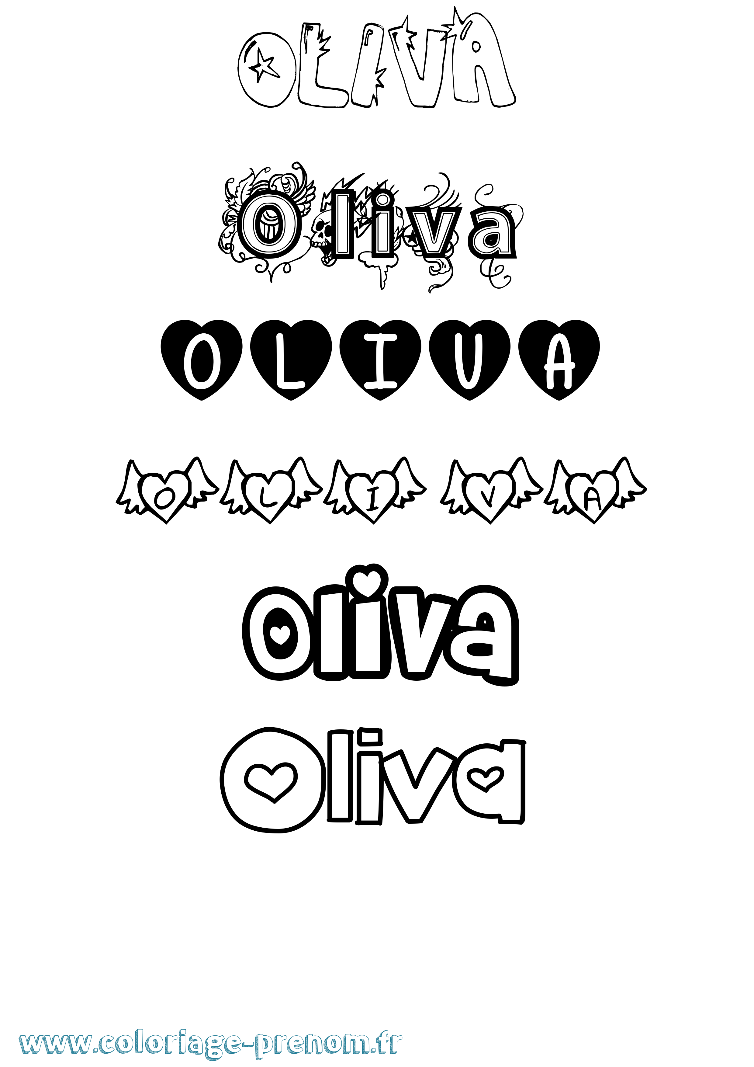 Coloriage prénom Oliva Girly