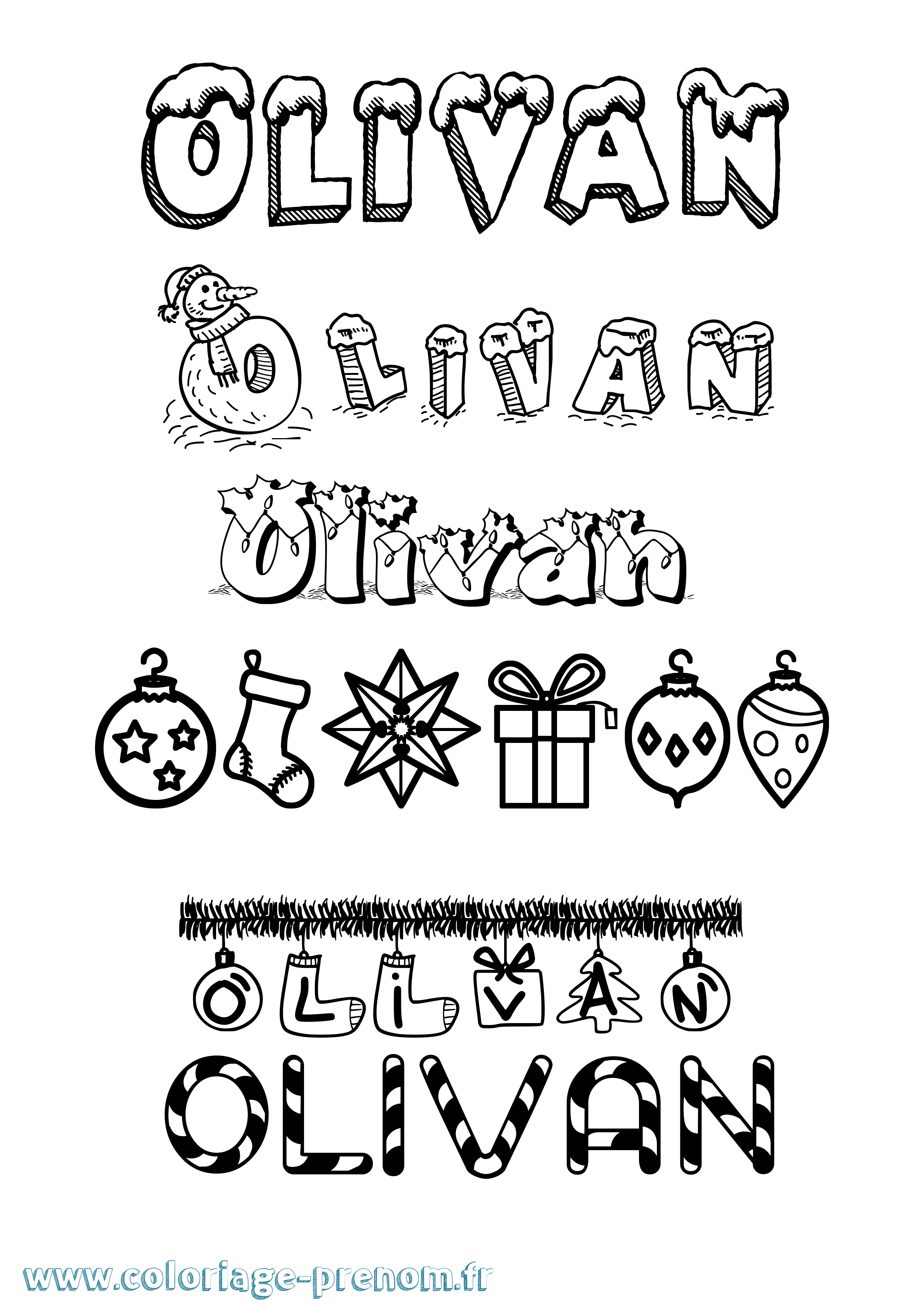 Coloriage prénom Olivan Noël
