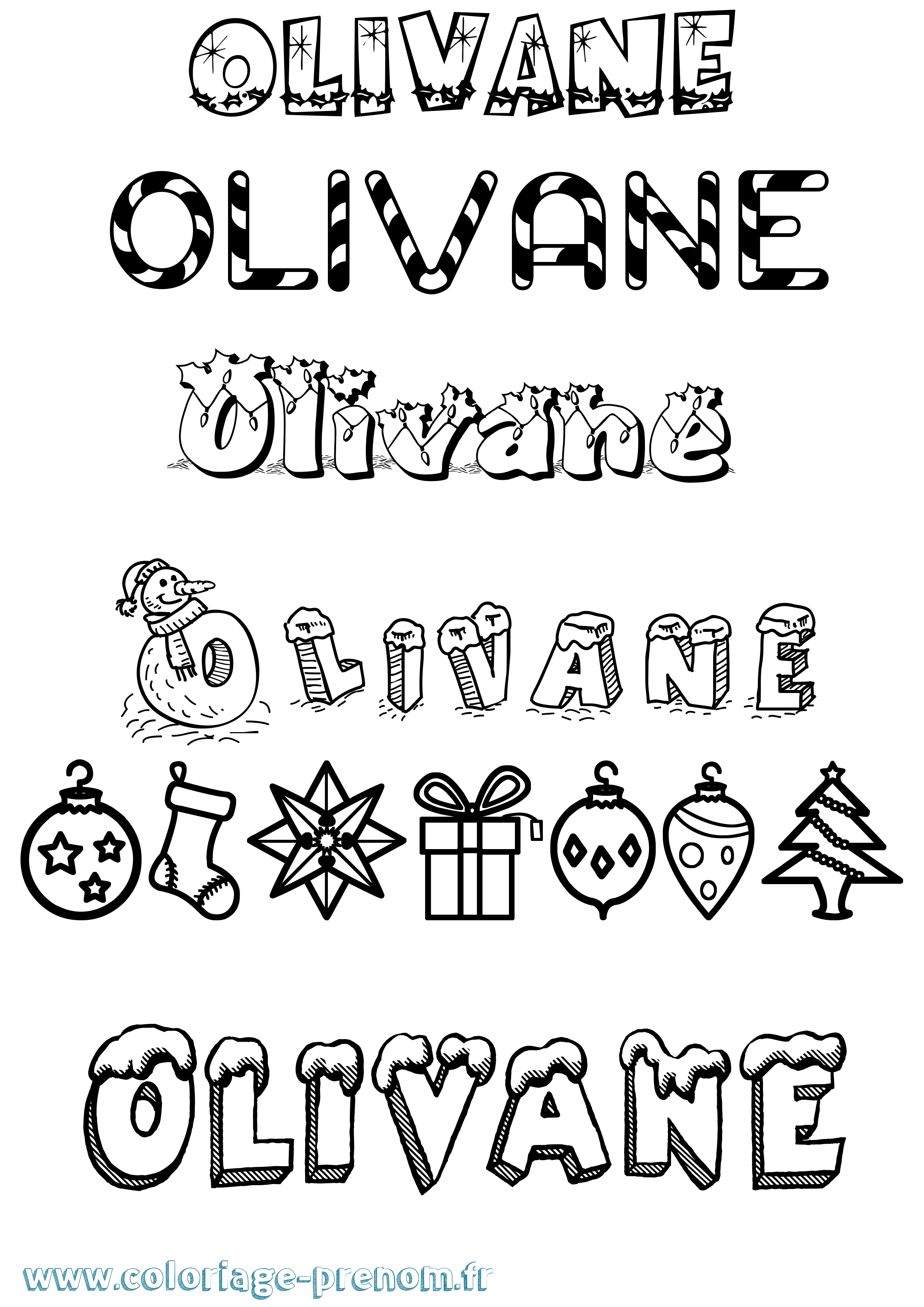 Coloriage Olivane Noël Coloriage prénom Olivane Noël