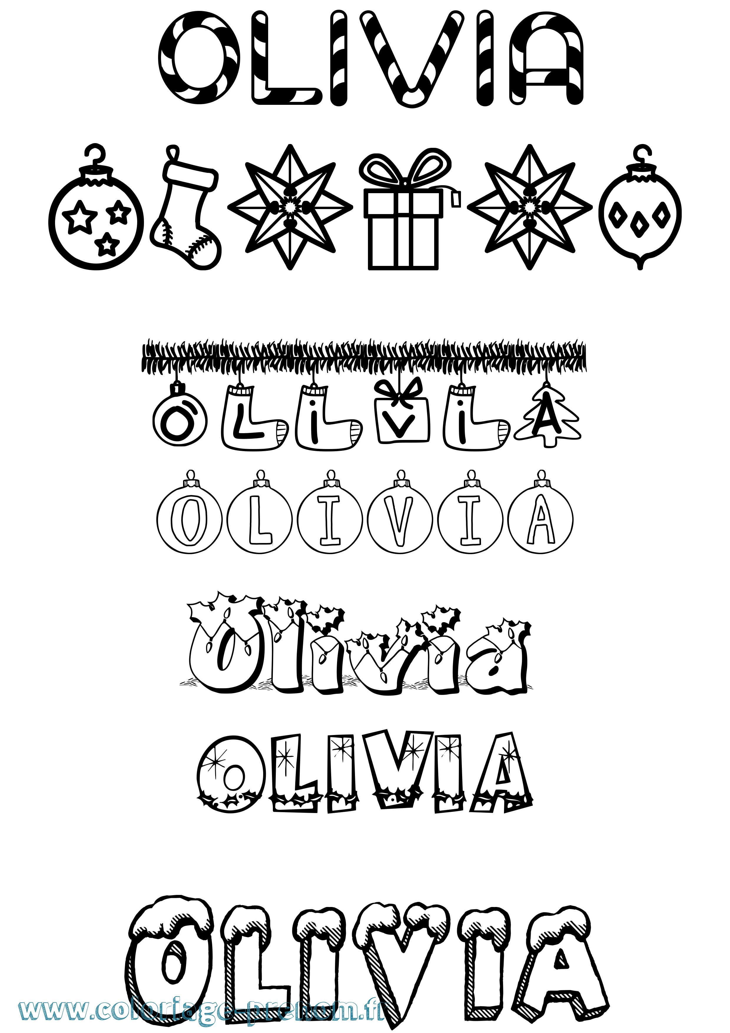 Coloriage prénom Olivia Noël