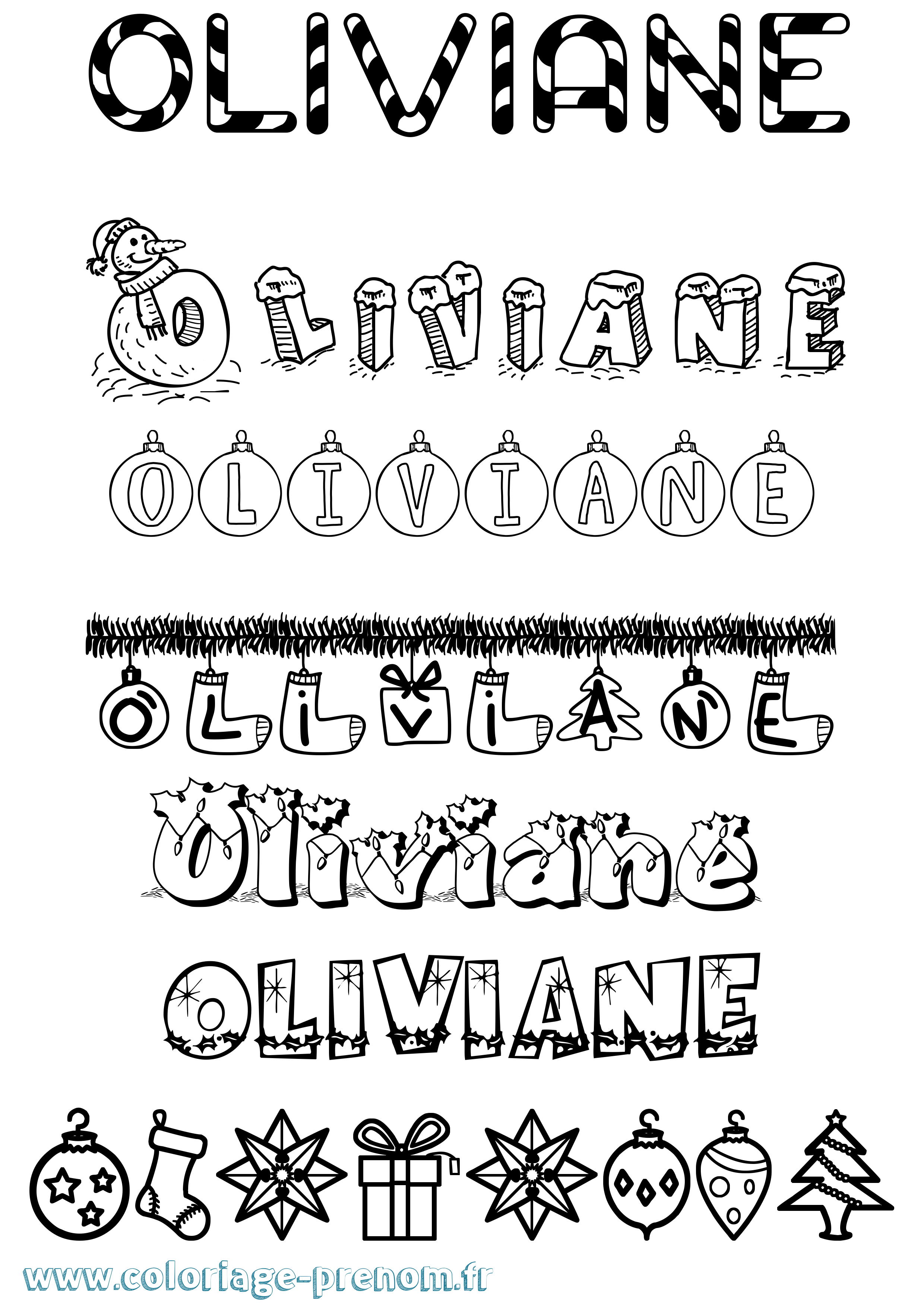 Coloriage prénom Oliviane Noël