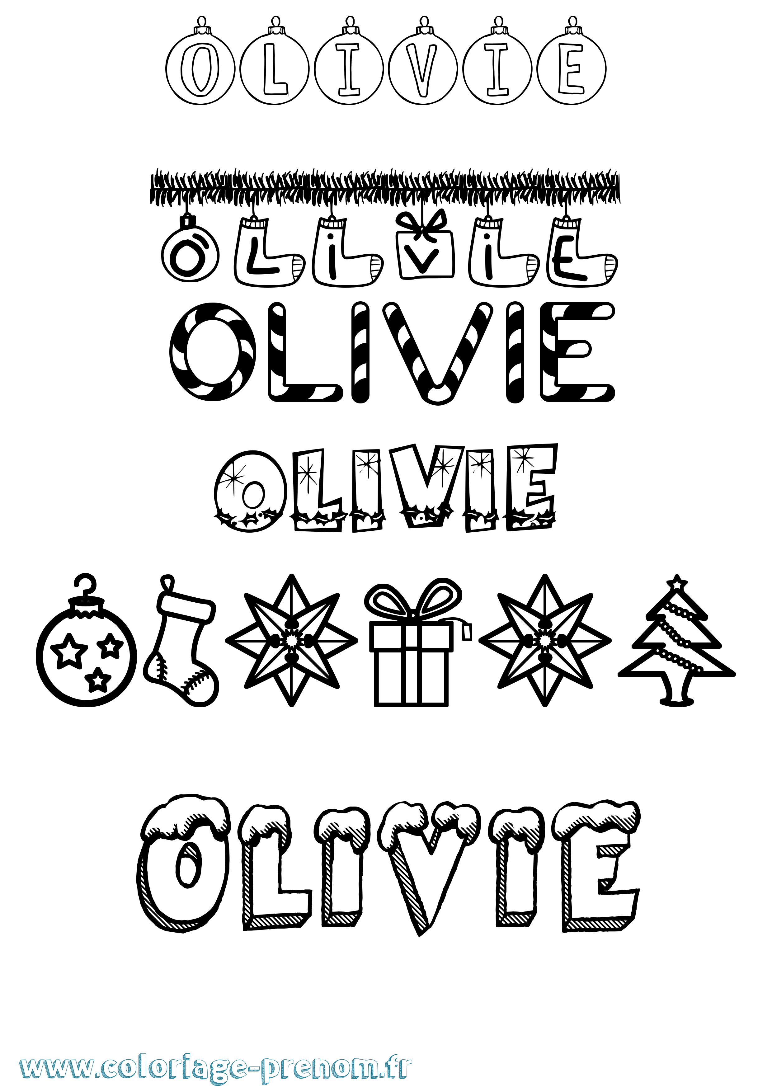 Coloriage prénom Olivie Noël