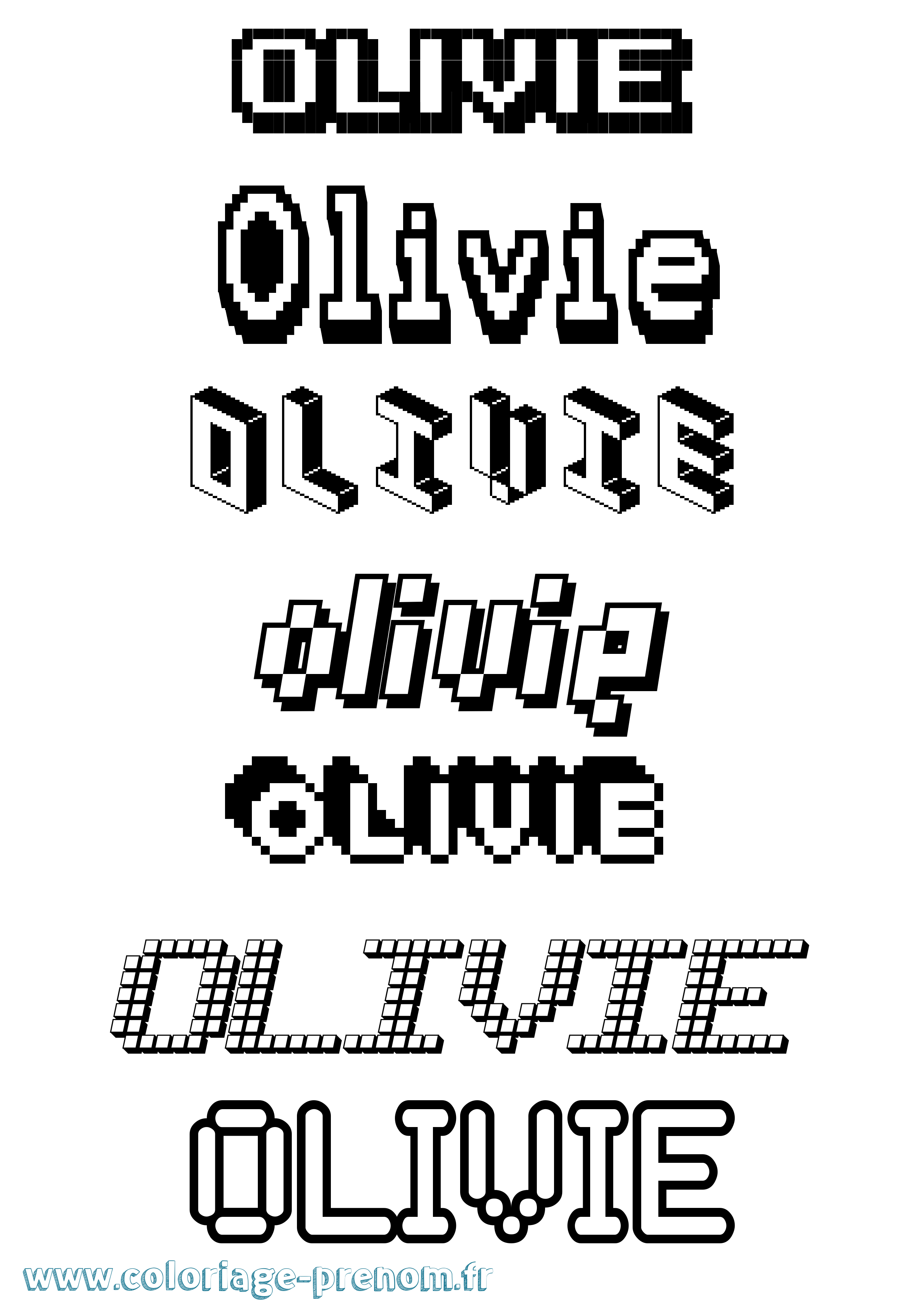 Coloriage prénom Olivie Pixel