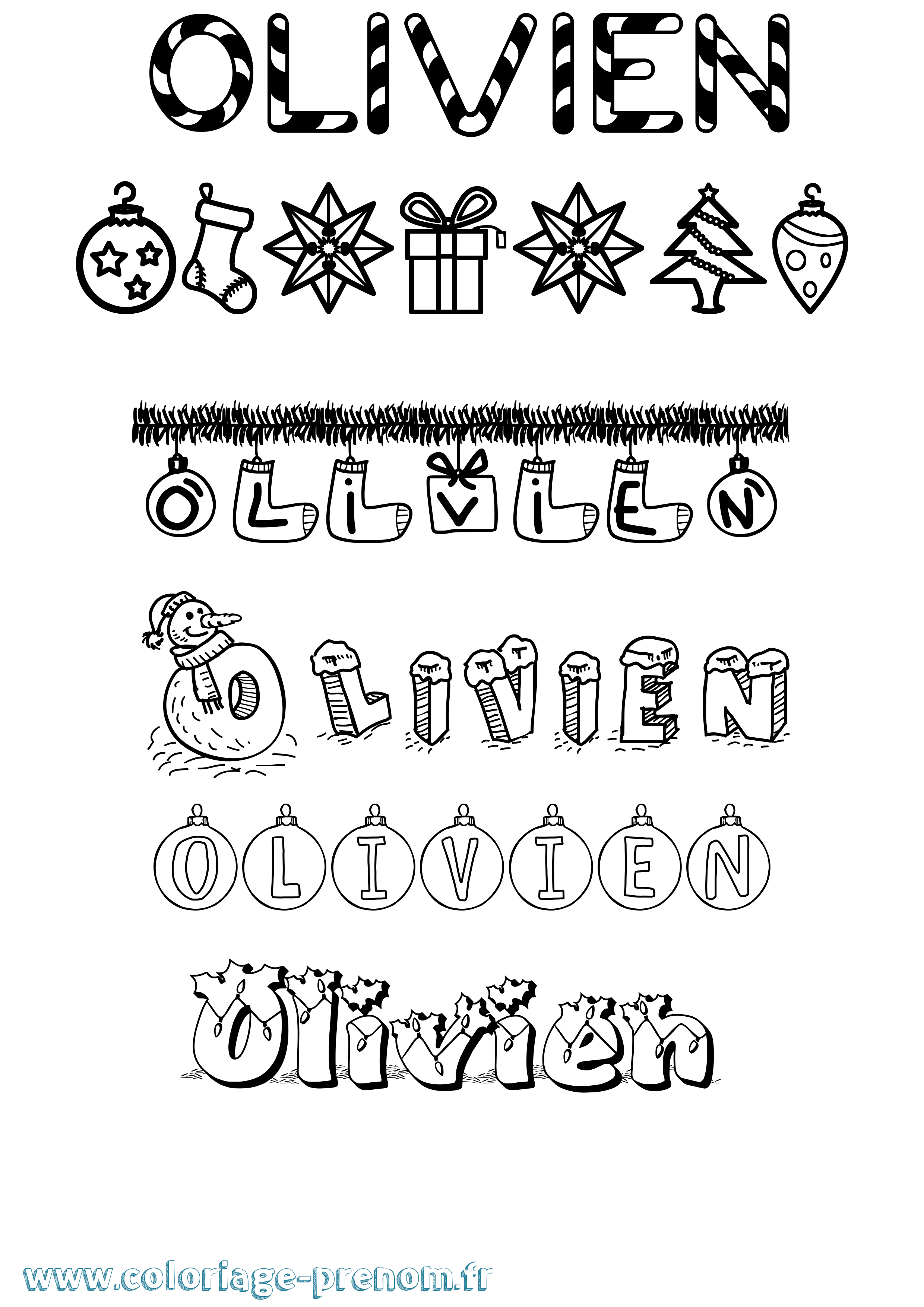 Coloriage Olivien Noël Coloriage prénom Olivien Noël