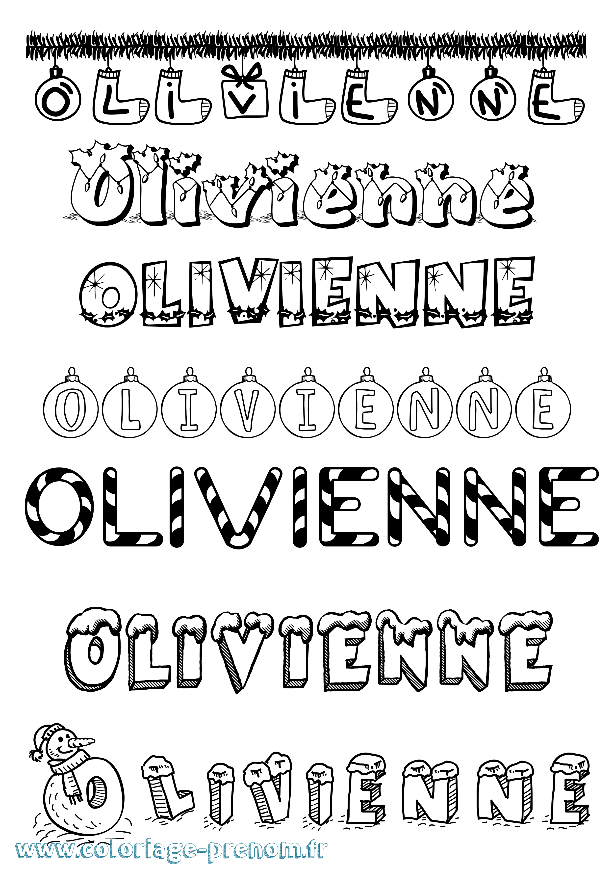 Coloriage prénom Olivienne Noël