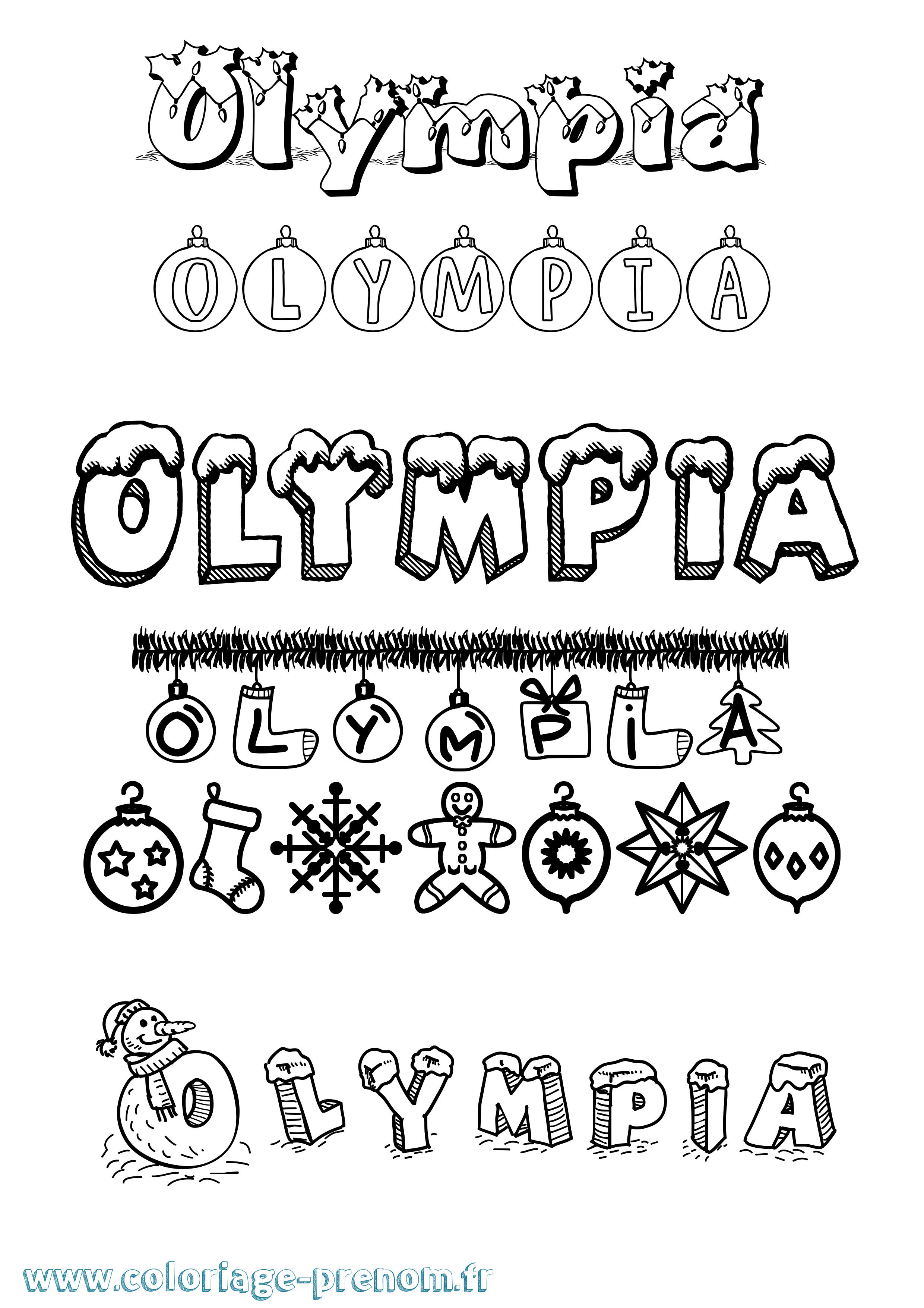 Coloriage prénom Olympia Noël