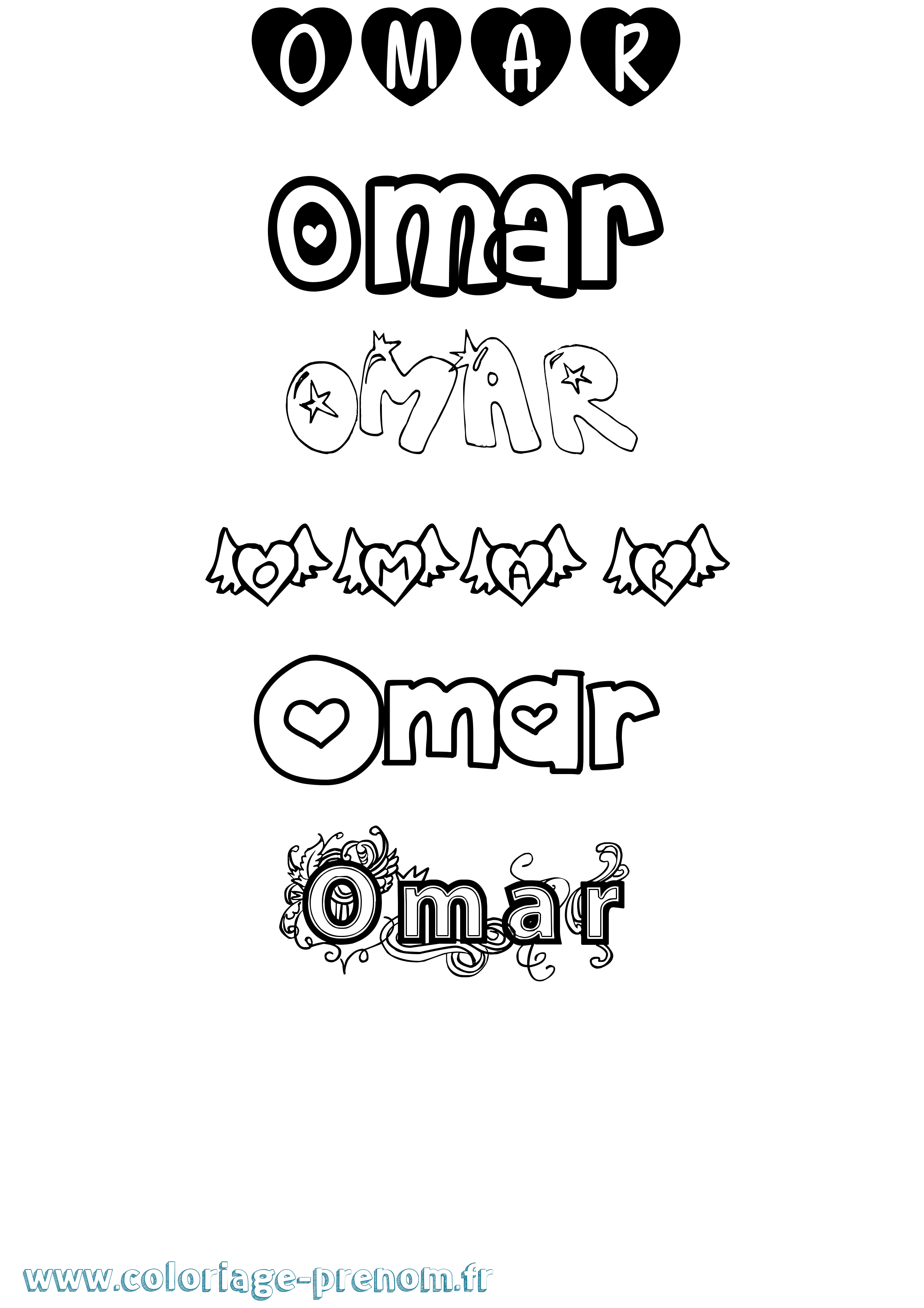 Coloriage prénom Omar Girly