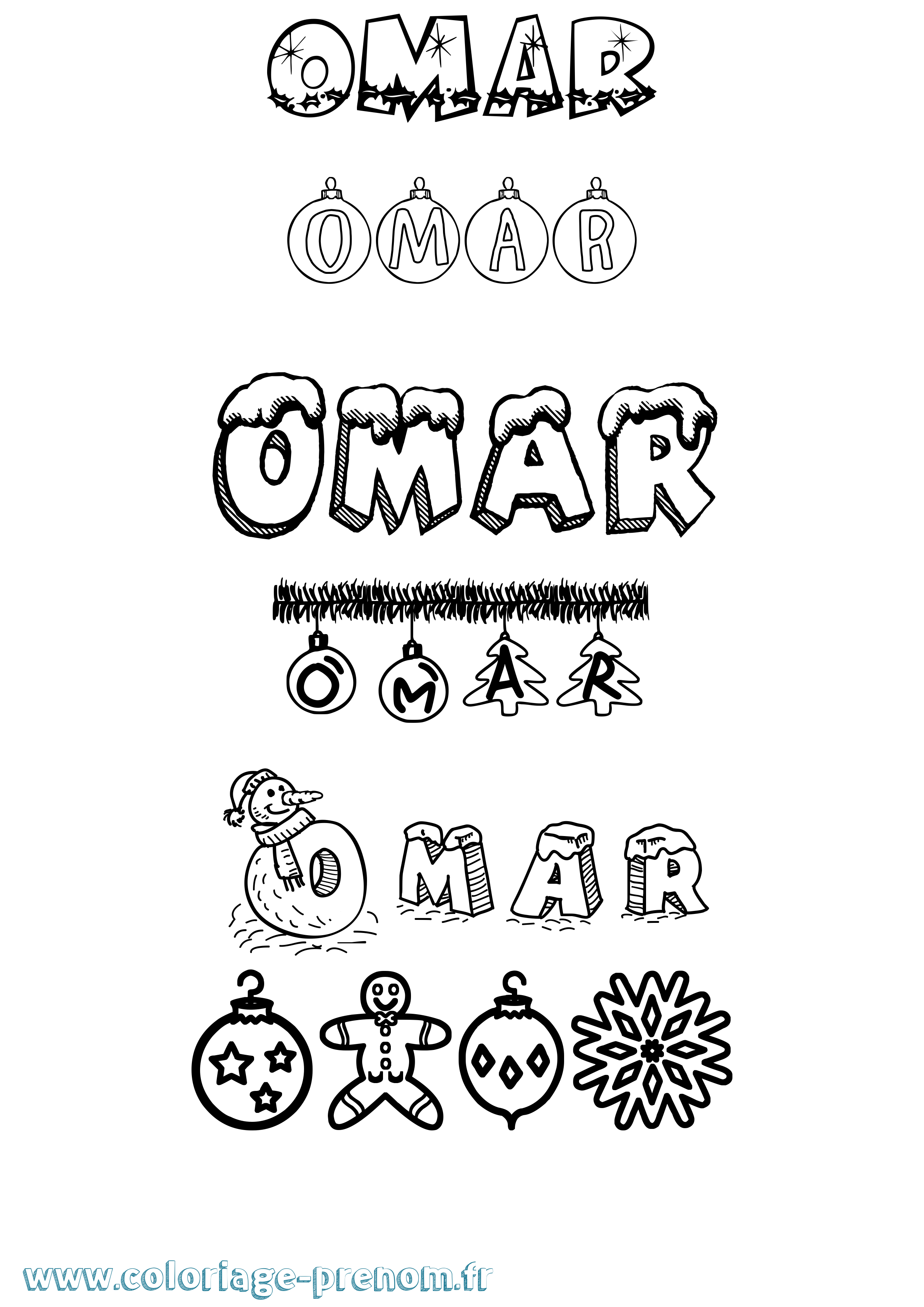 Coloriage prénom Omar Noël