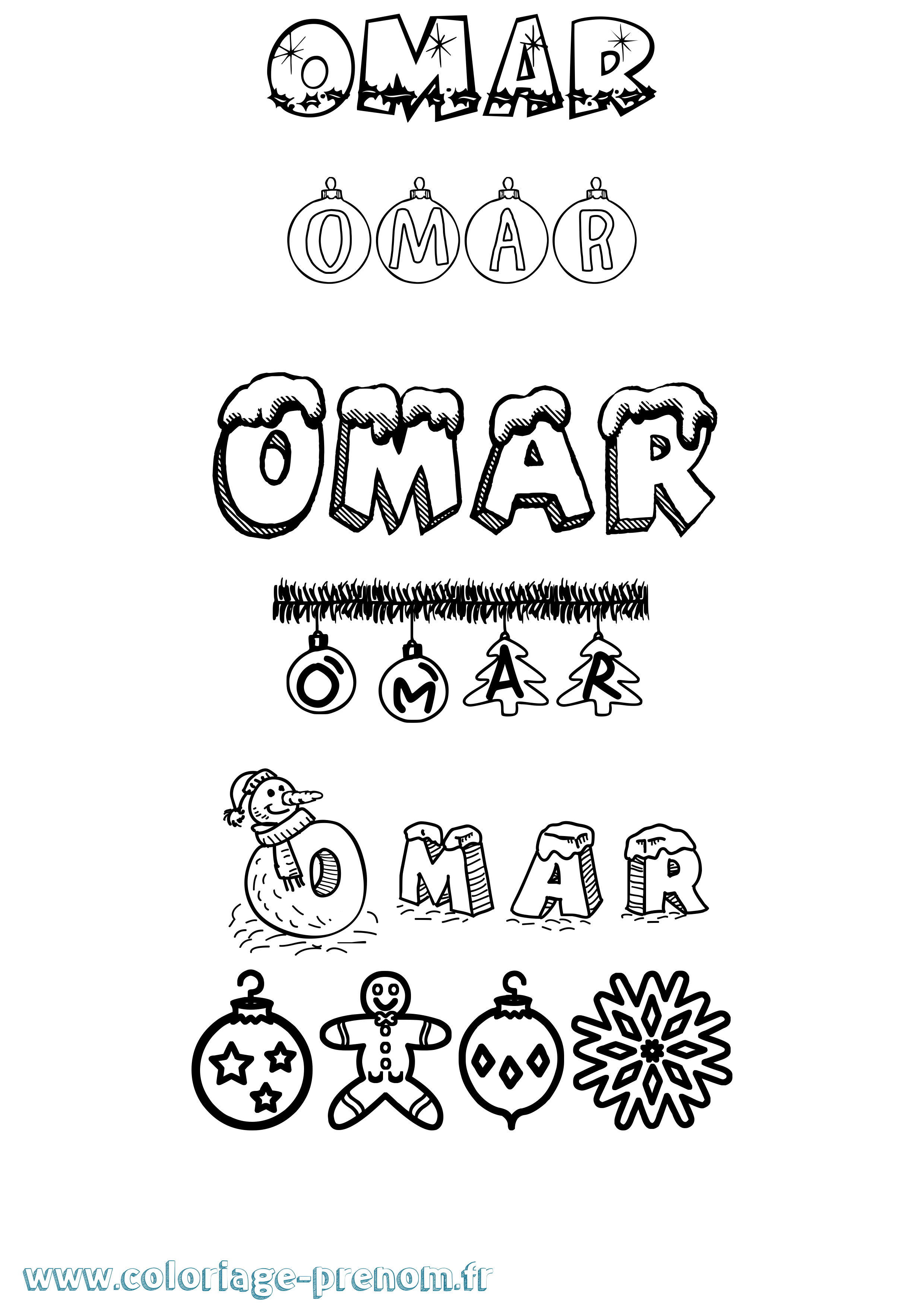 Coloriage Omar Noël Coloriage prénom Omar Noël