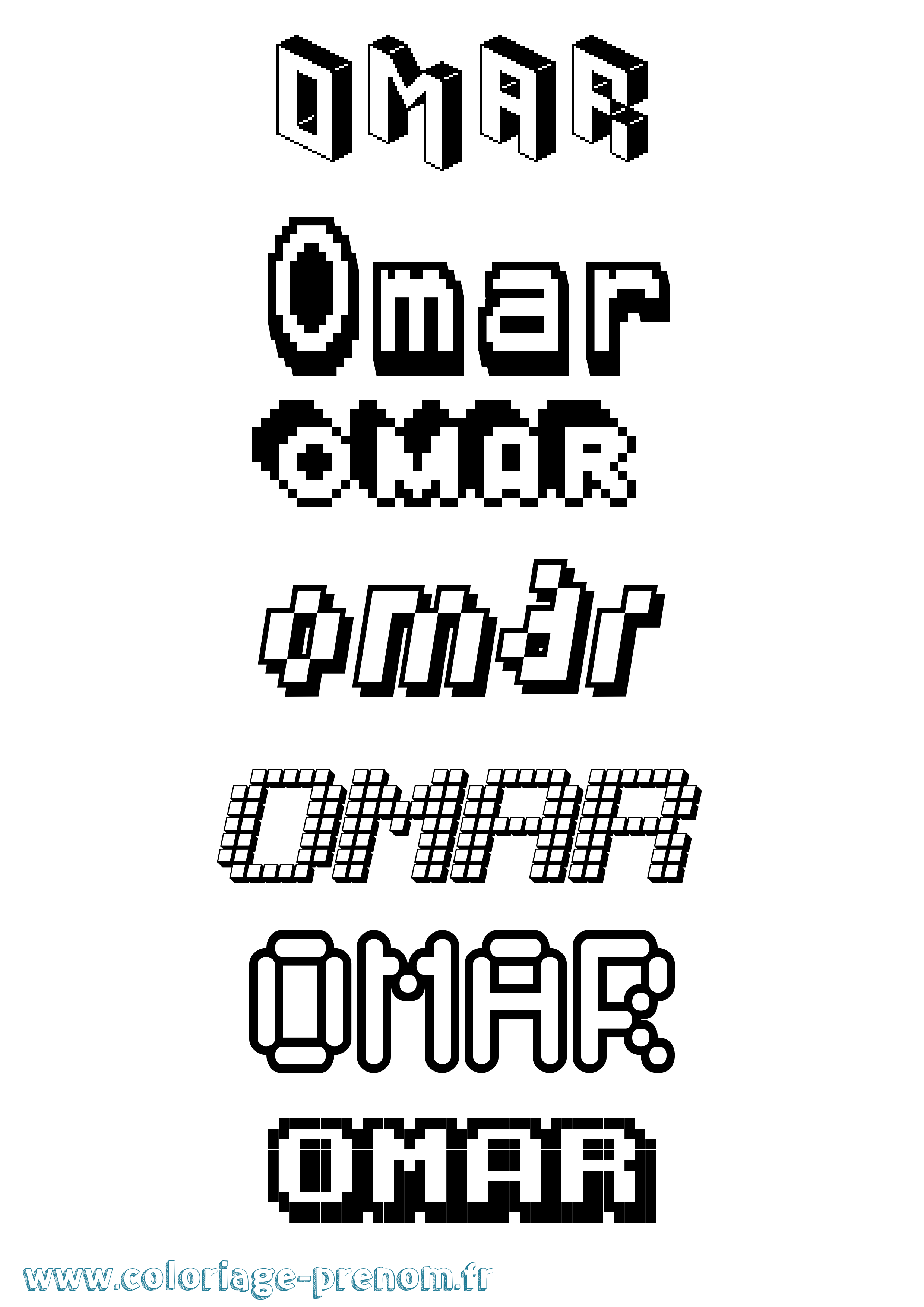 Coloriage prénom Omar Pixel