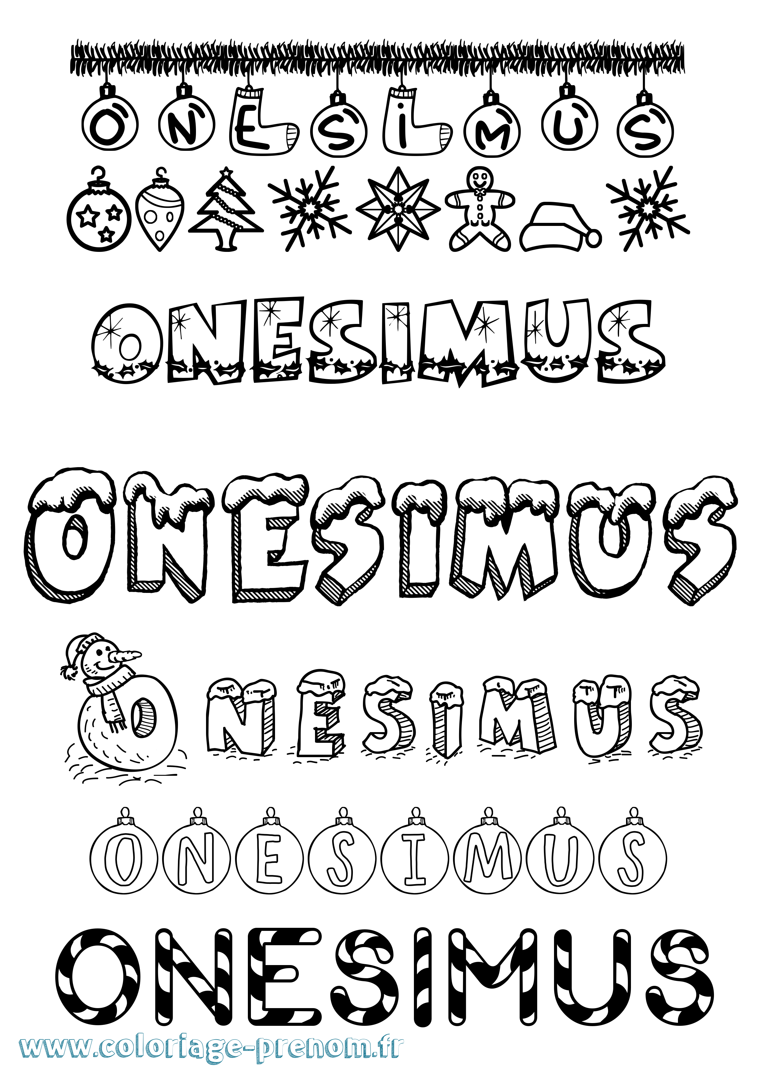 Coloriage Onesimus Noël Coloriage prénom Onesimus Noël